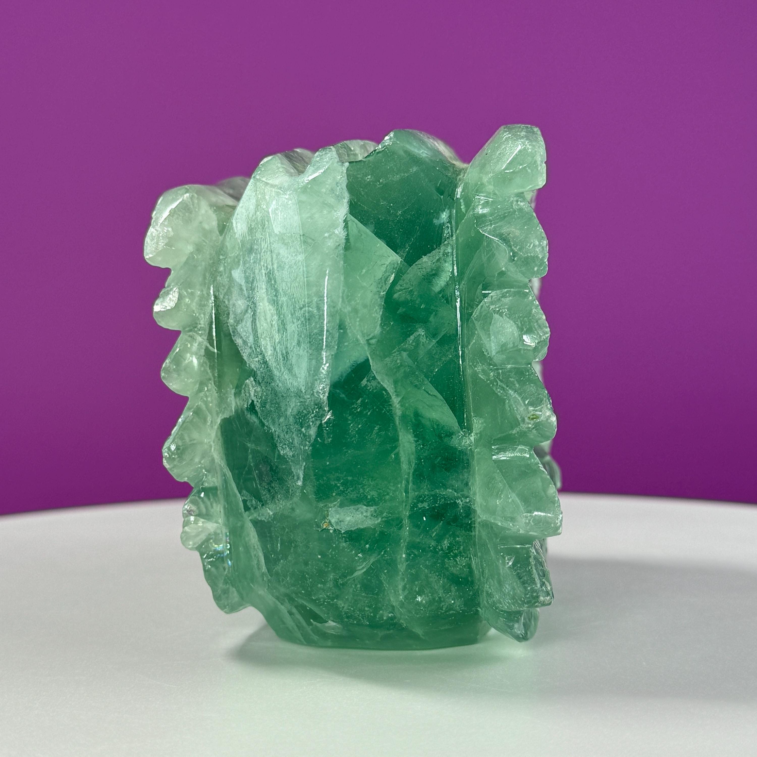 Green Fluorite Collector Skull – 1,743g UV Reactive Statement Carving