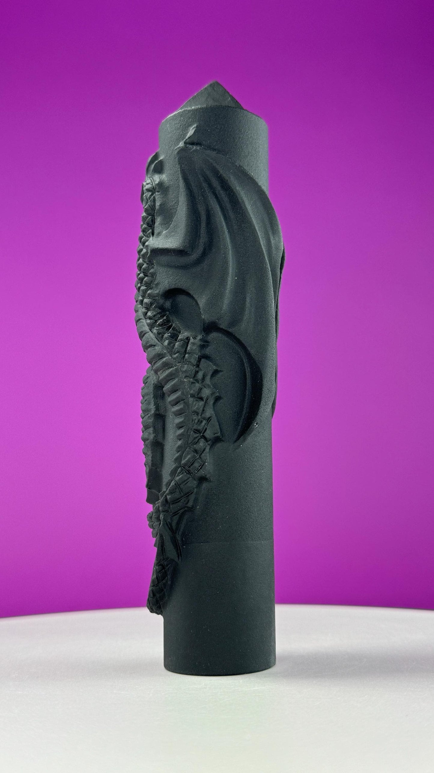 Matte Black Obsidian Dragon Carving Tower