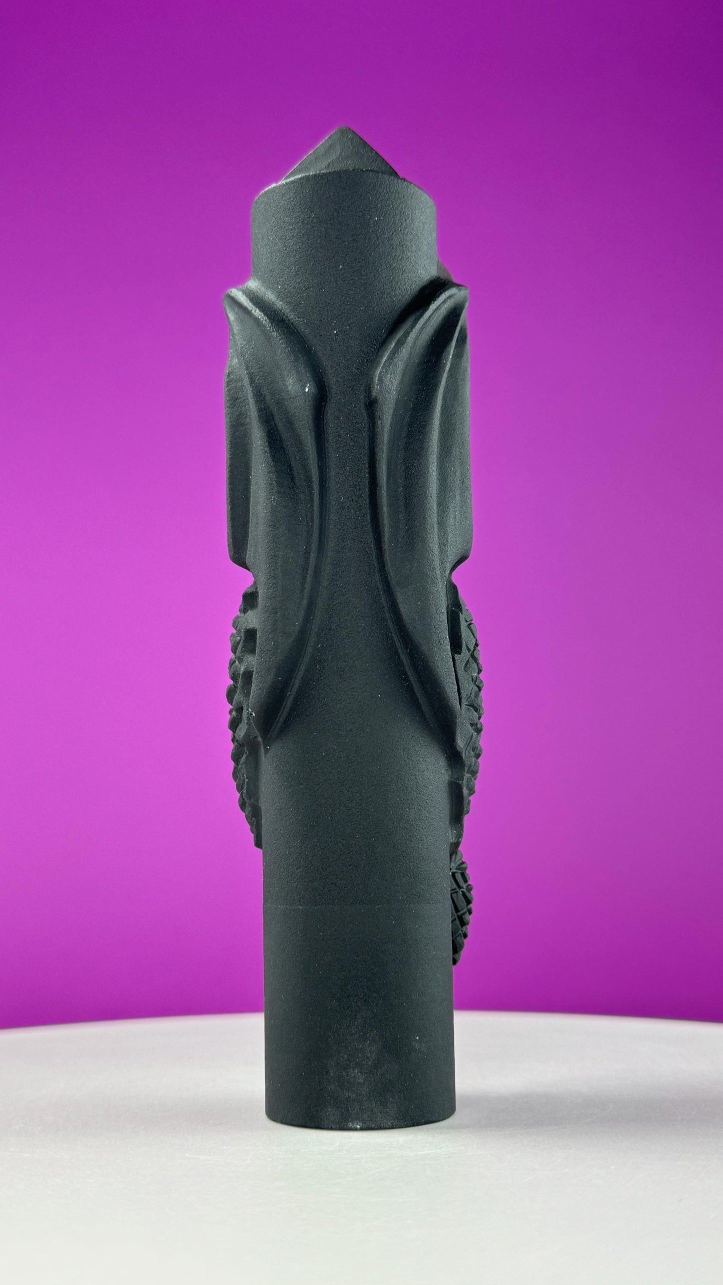 Matte Black Obsidian Dragon Carving Tower