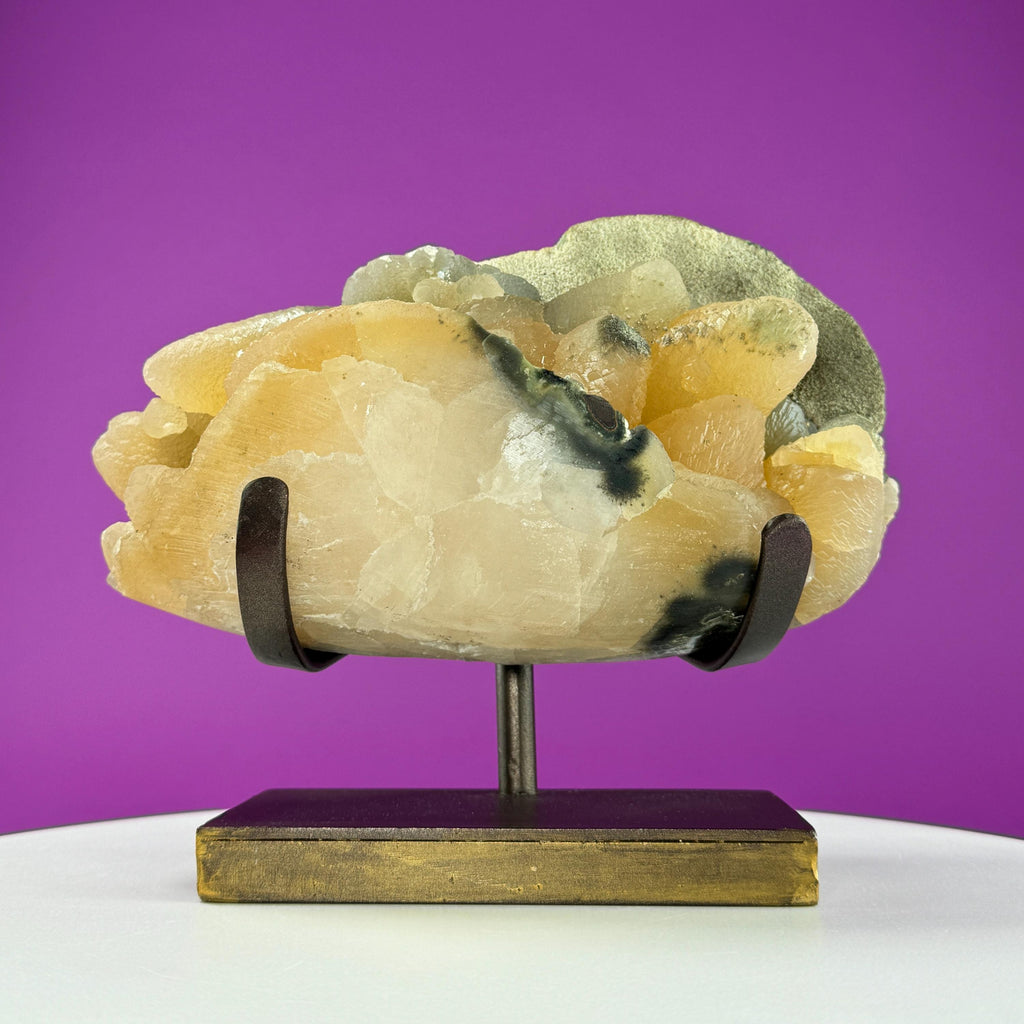 Honey Calcite Specimen from Uruguay with Custom Metal Stand