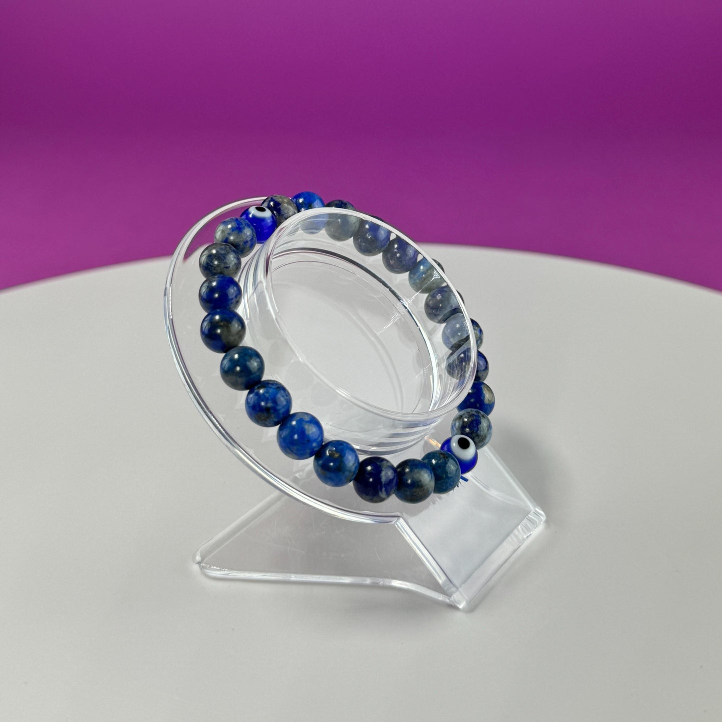 Lapis Lazuli Evil Eye Bracelet - 8 Millimeter Beads