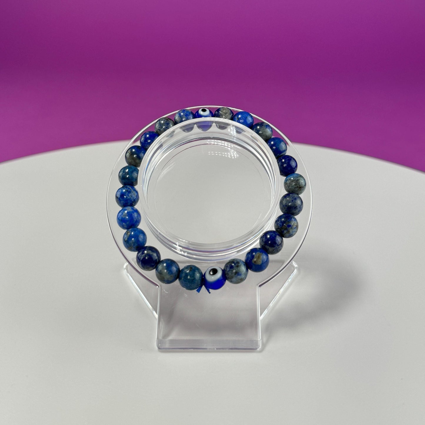 Lapis Lazuli Evil Eye Bracelet - 8 Millimeter Beads