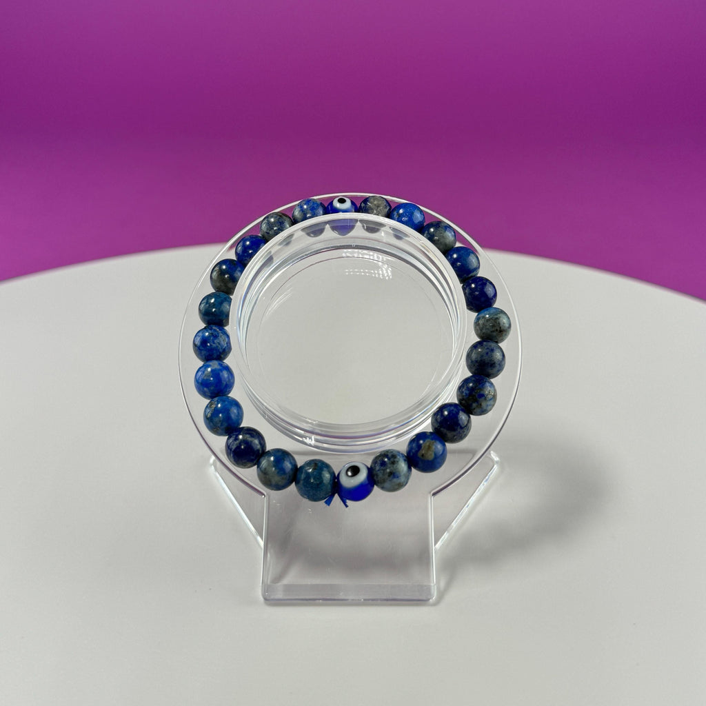 Lapis Lazuli Evil Eye Bracelet - 8 Millimeter Beads