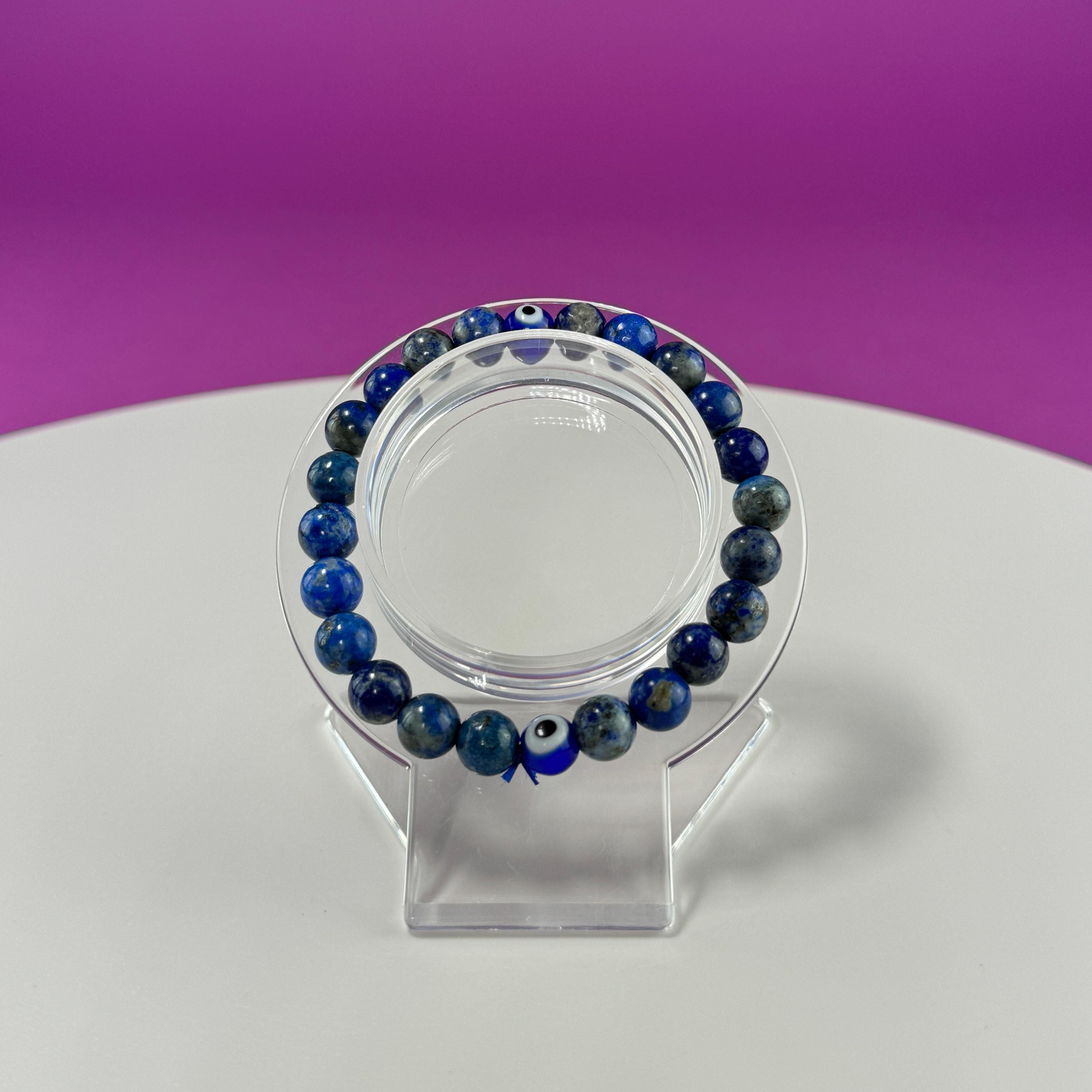 Lapis Lazuli Evil Eye Bracelet - 8 Millimeter Beads