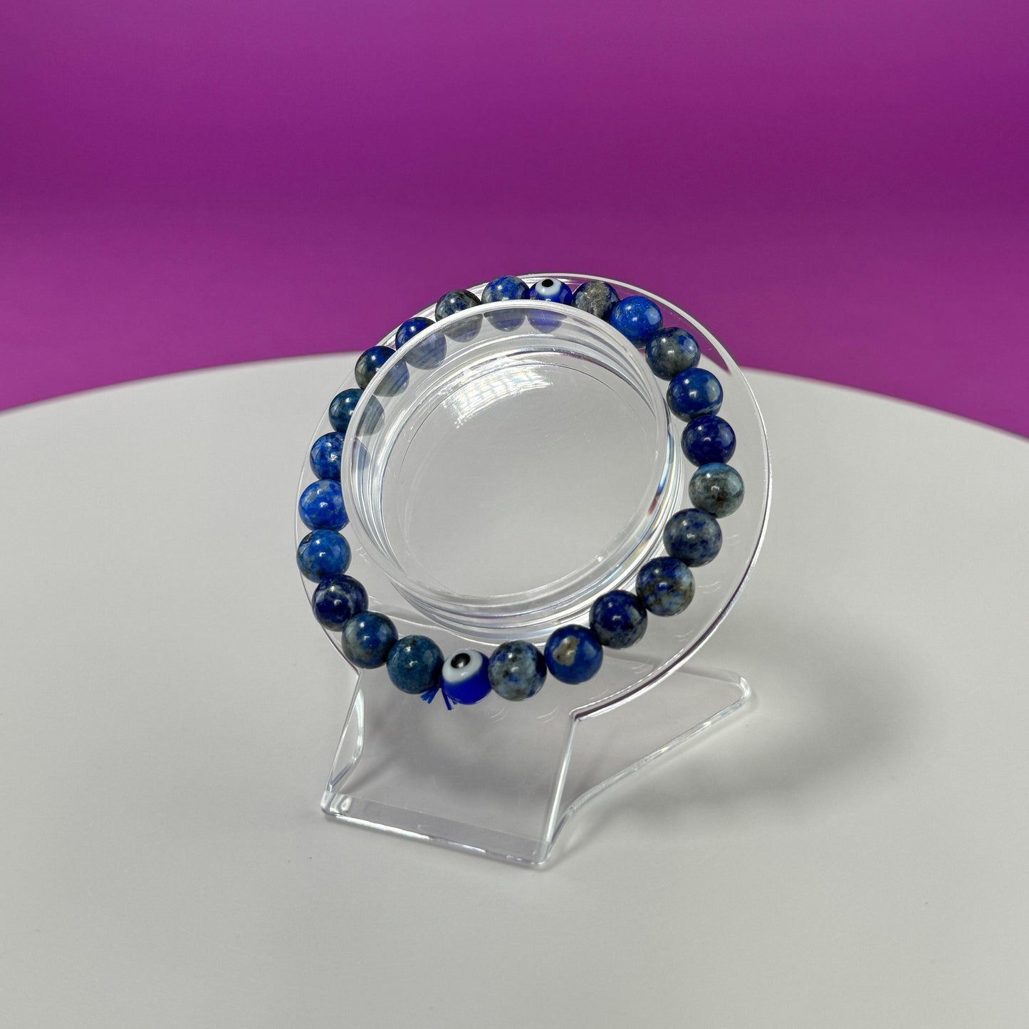 Lapis Lazuli Evil Eye Bracelet - 8 Millimeter Beads