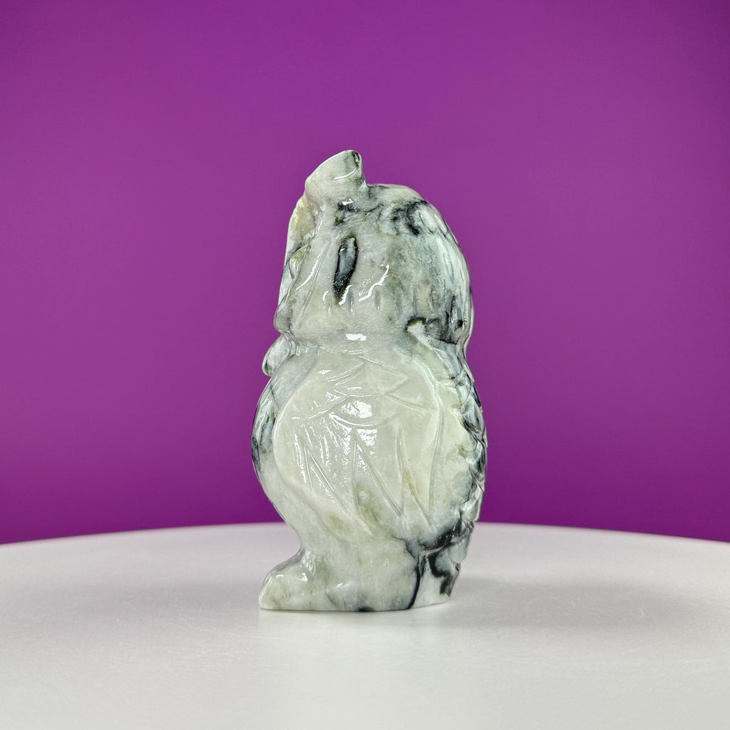 Serpentine with Quartz Owl Carving