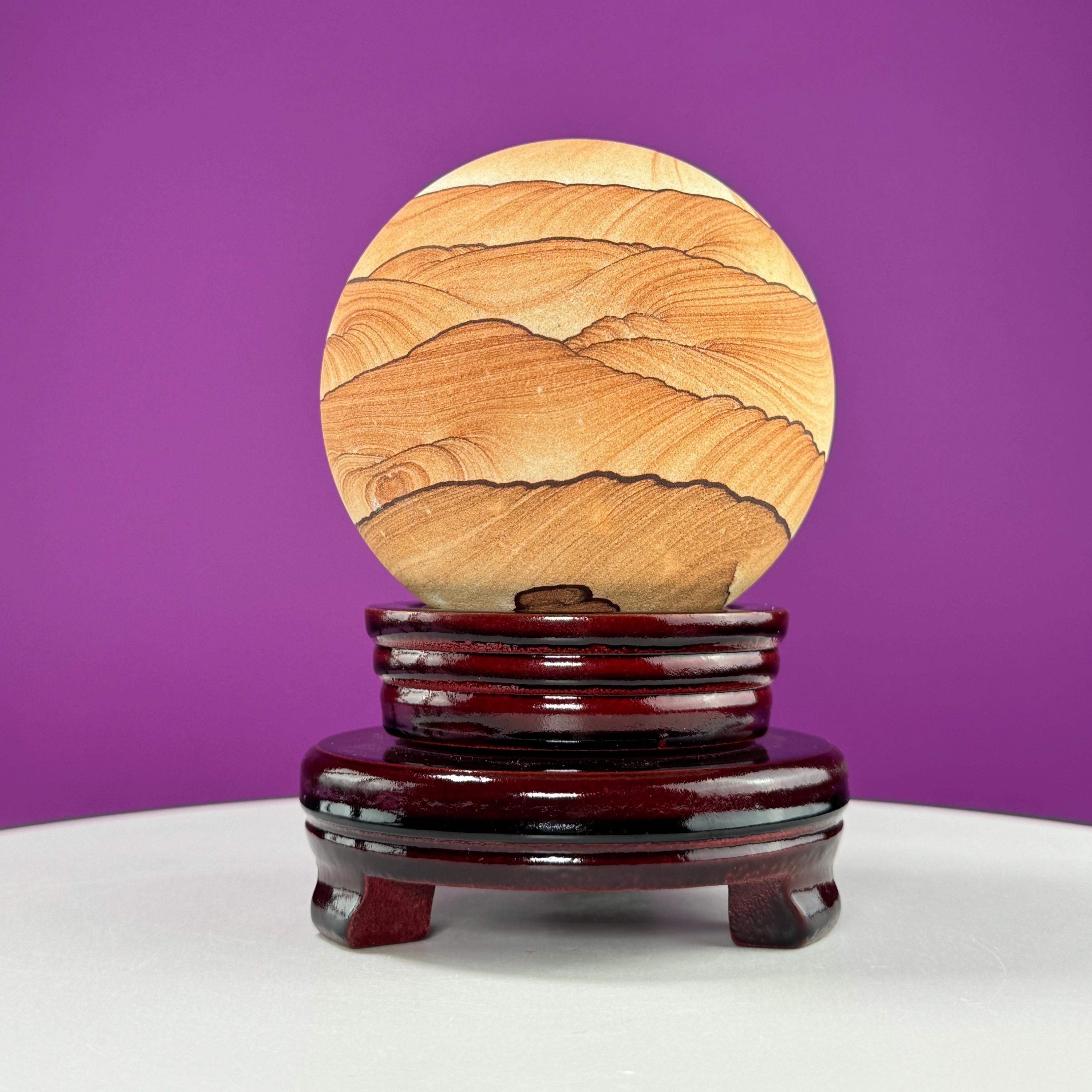 Sandstone Sphere 949g with Spinning Wood Stand – Large Collector Display