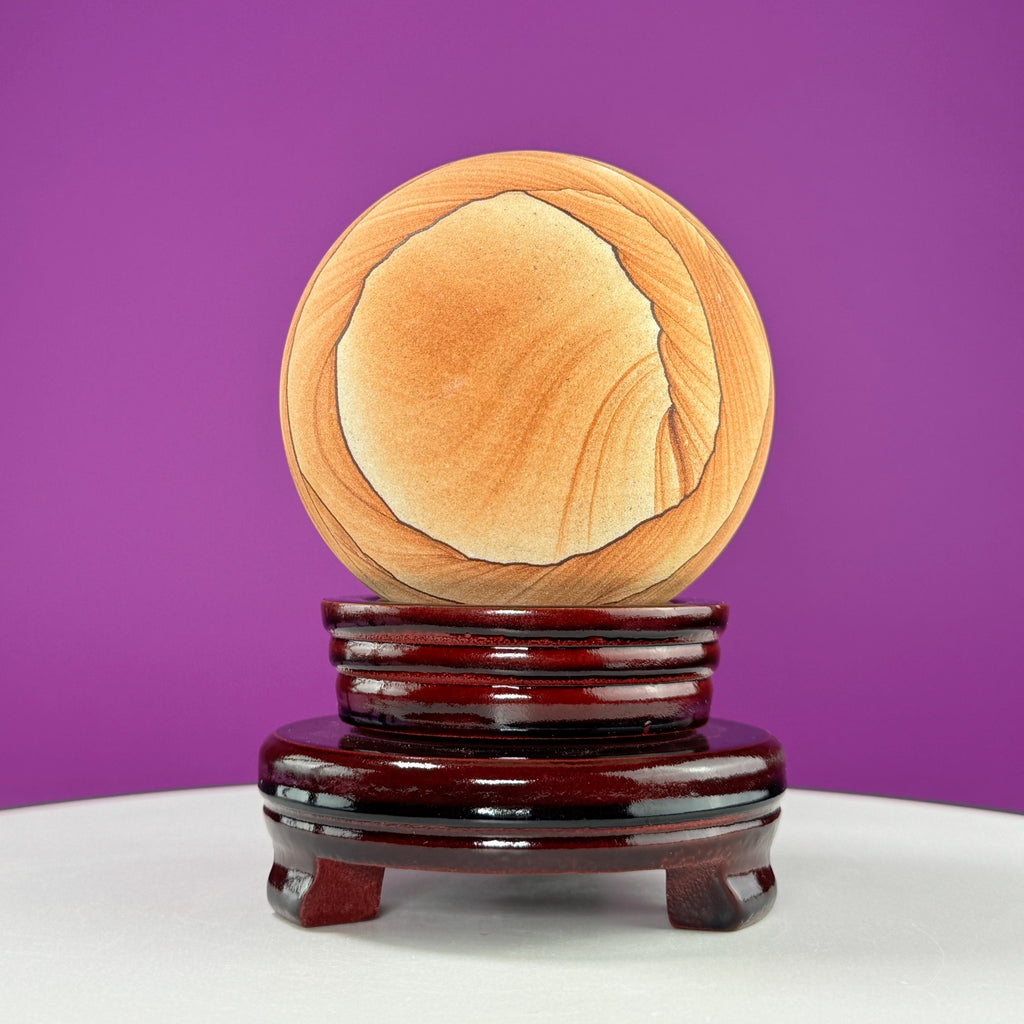Sandstone Sphere 949g with Spinning Wood Stand – Large Collector Display