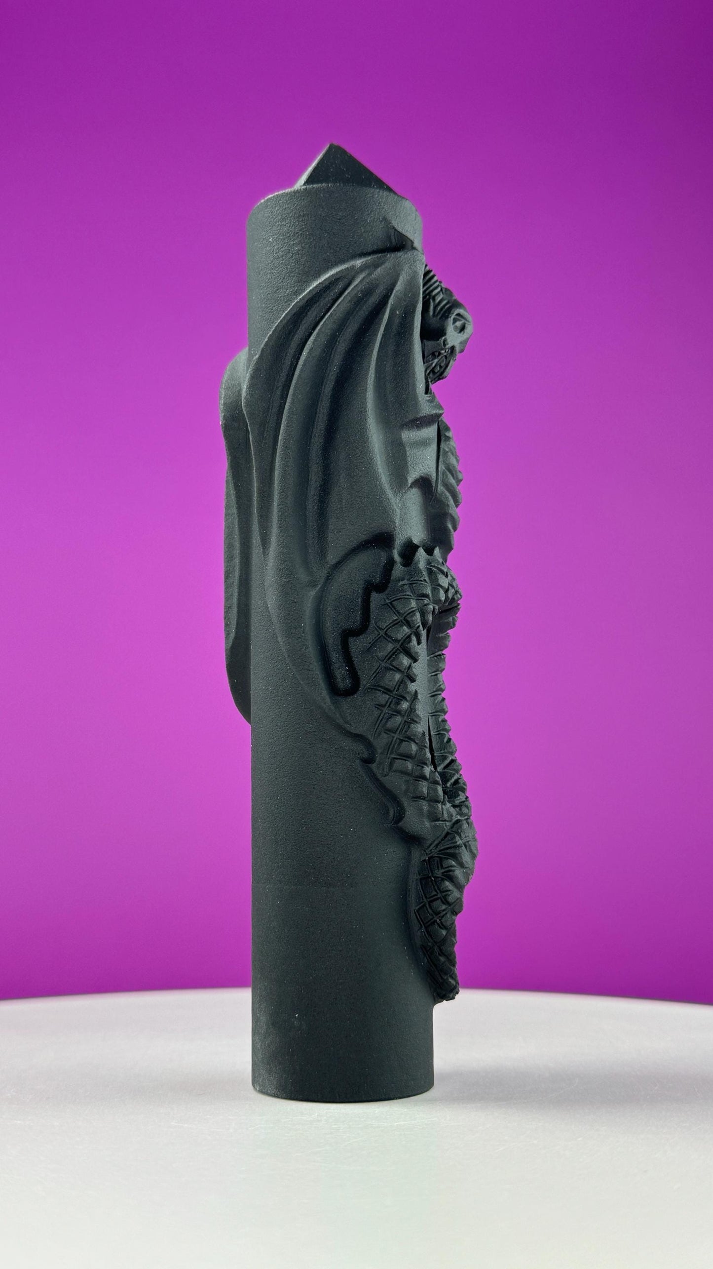 Matte Black Obsidian Dragon Carving Tower