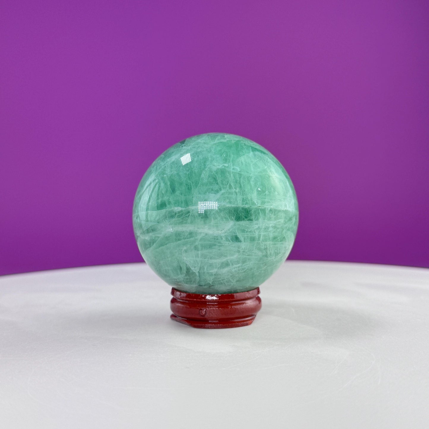 Green Fluorite Sphere (Includes Wood Stand), UV Reactive