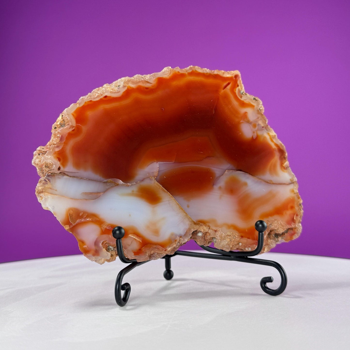 Carnelian Agate Slab (Includes Black Metal Stand)