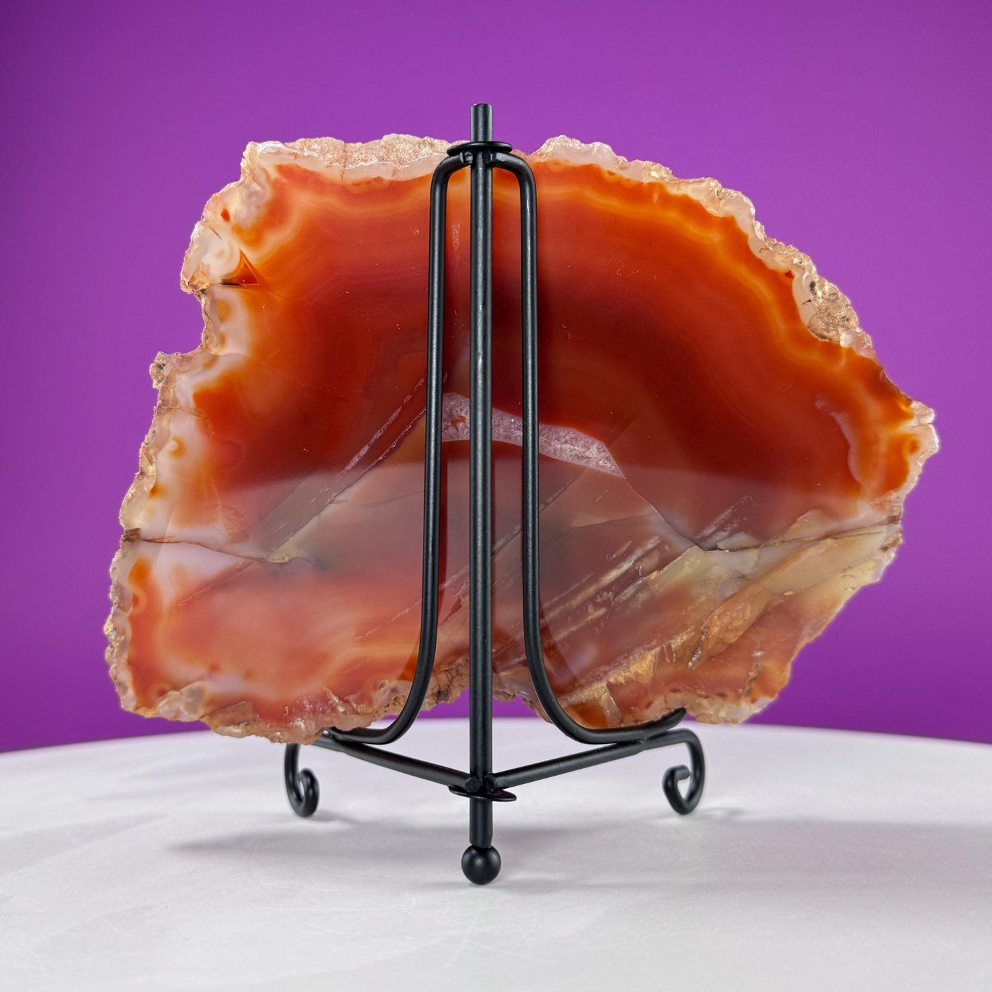 Carnelian Agate Slab (Includes Black Metal Stand)
