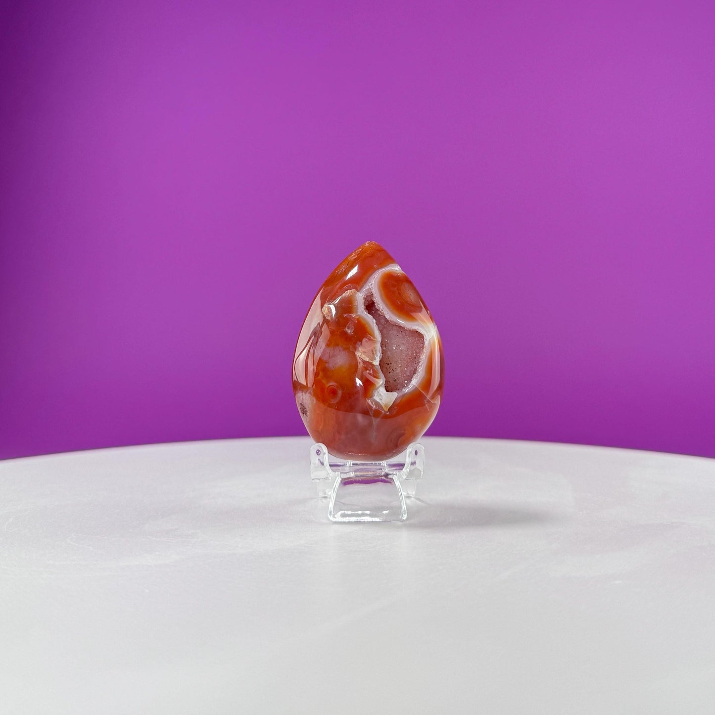 Carnelian Agate Druzy Egg (Includes Acrylic Stand)