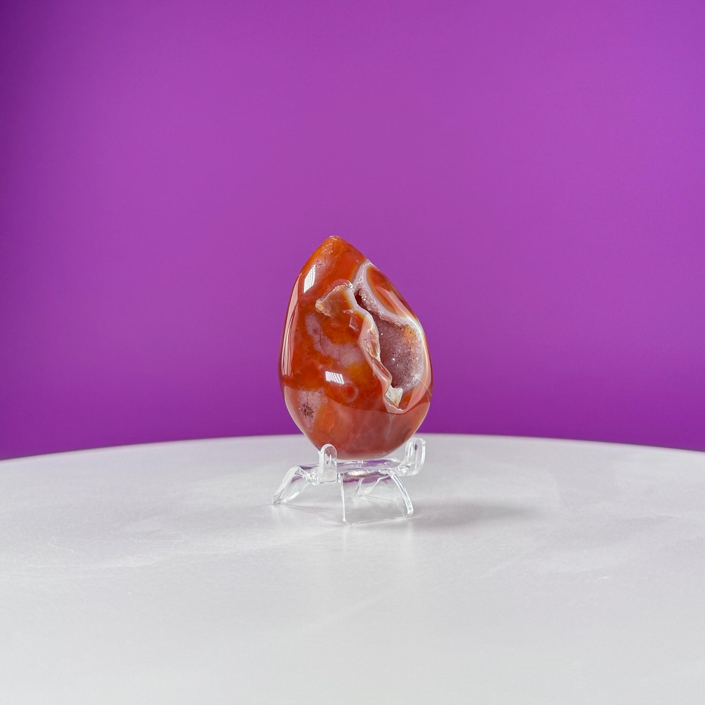 Carnelian Agate Druzy Egg (Includes Acrylic Stand)