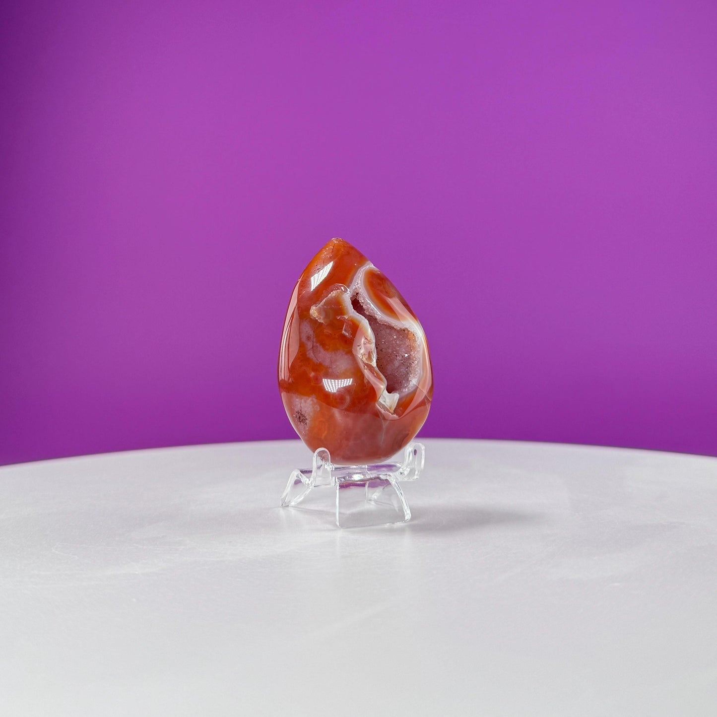 Carnelian Agate Druzy Egg (Includes Acrylic Stand)