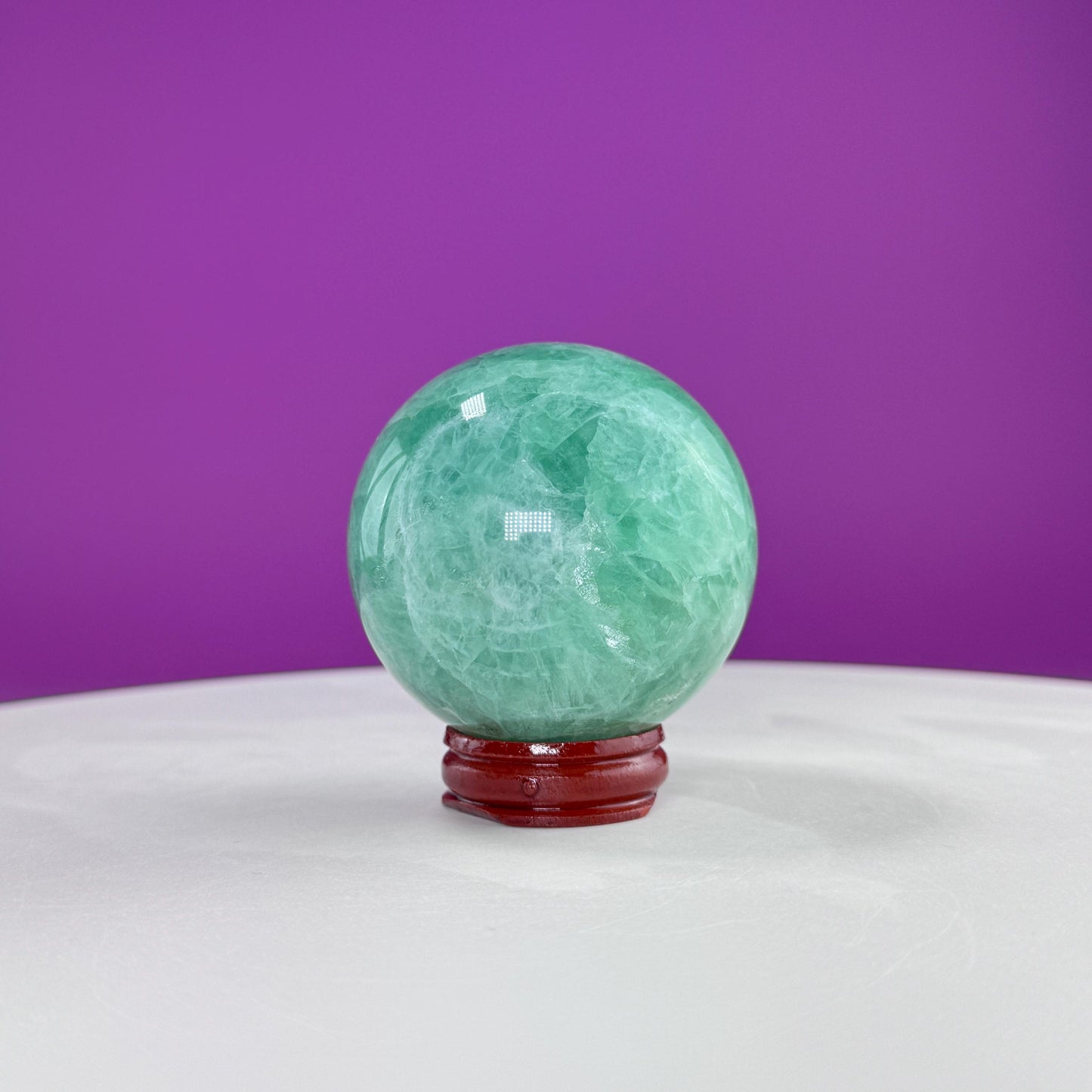 Green Fluorite Sphere (Includes Wood Stand), UV Reactive