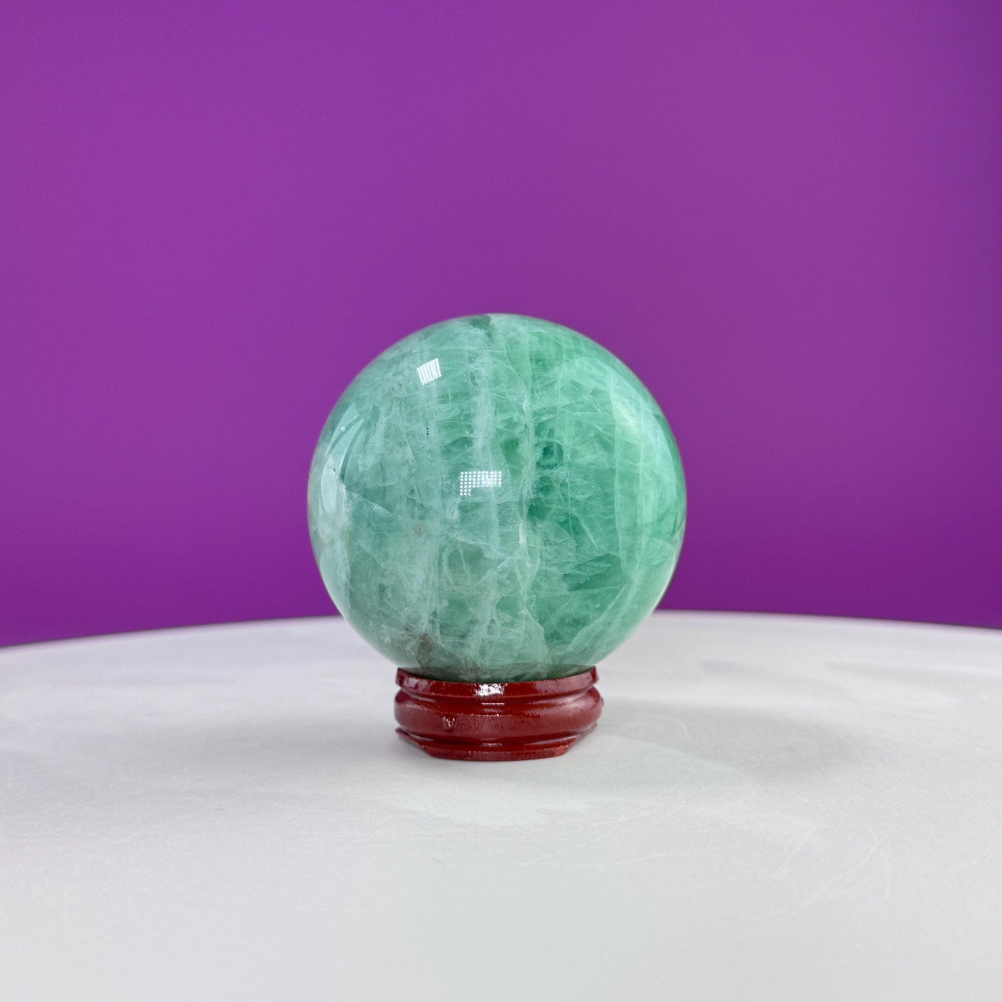 Green Fluorite Sphere (Includes Wood Stand), UV Reactive