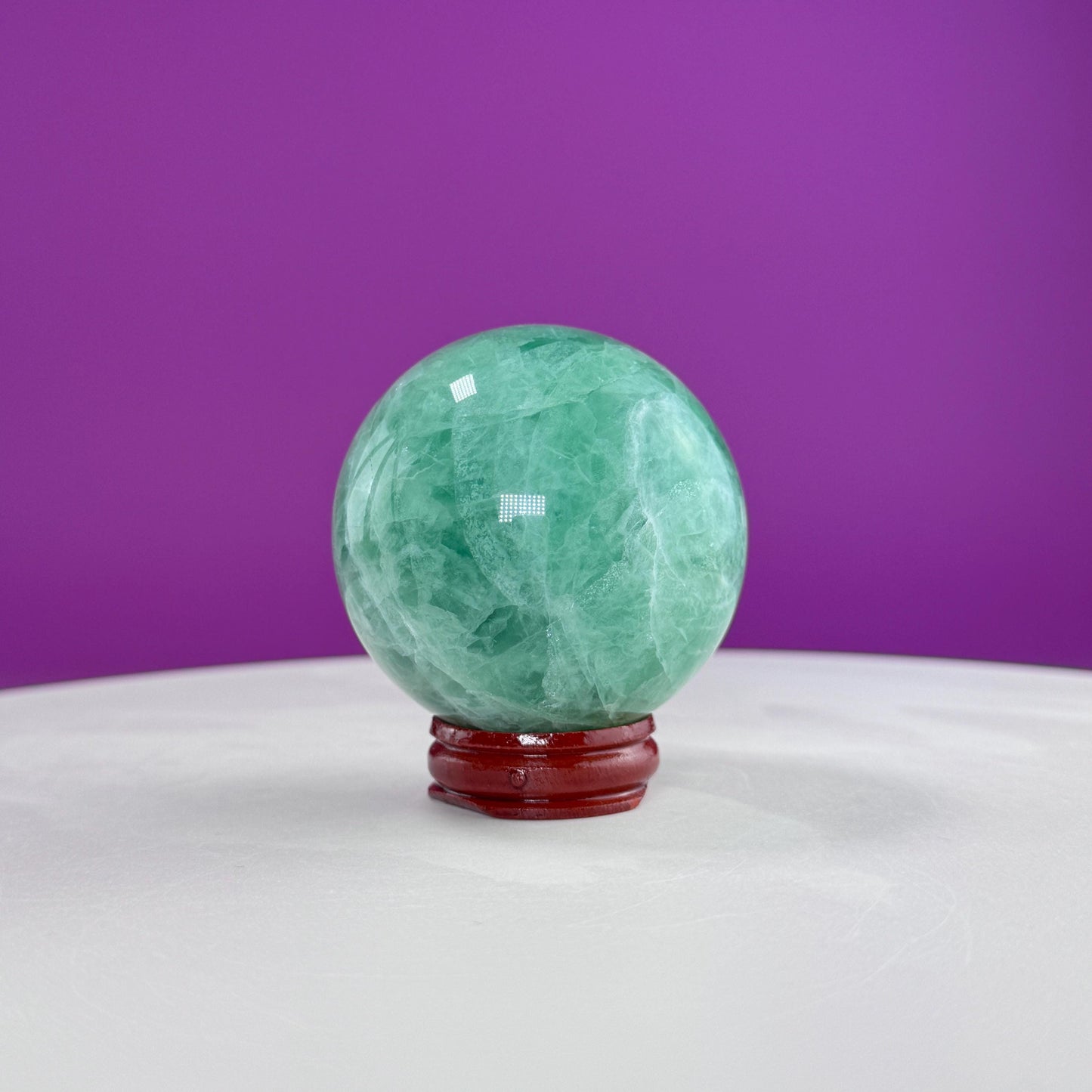 Green Fluorite Sphere (Includes Wood Stand), UV Reactive
