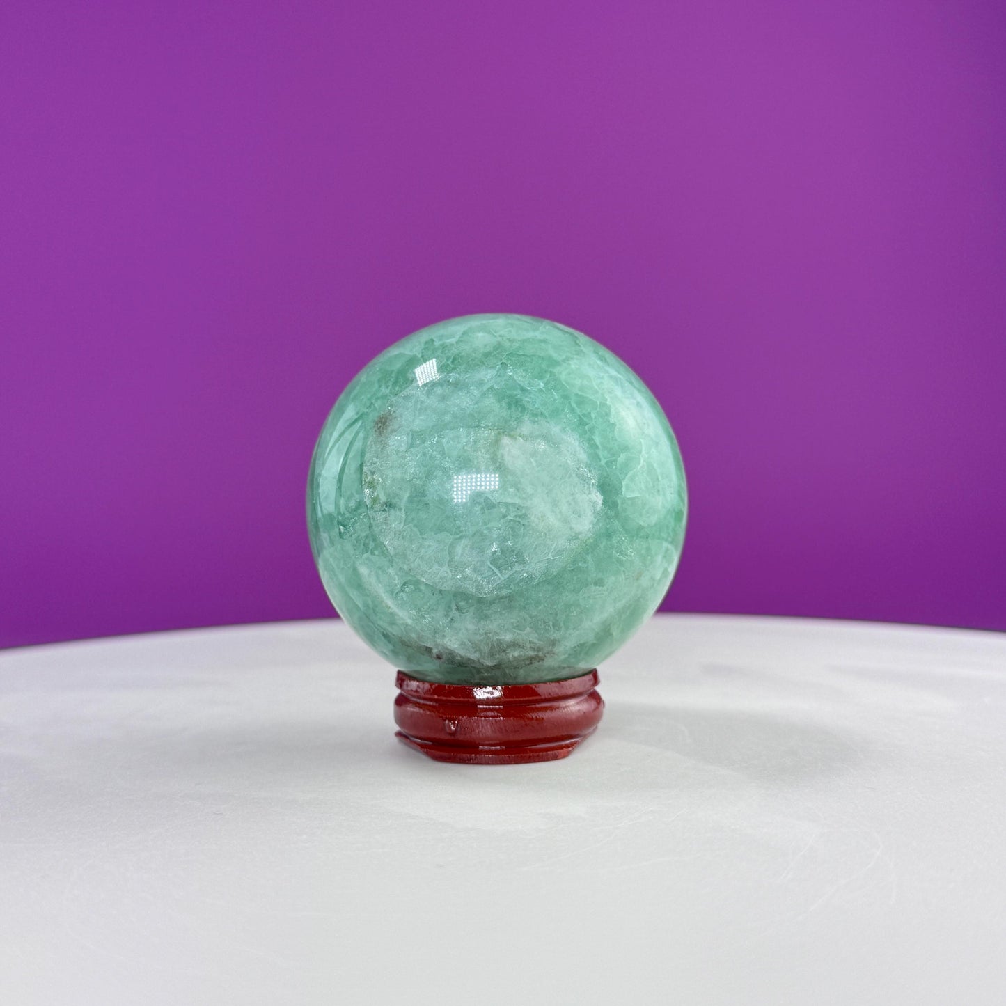 Green Fluorite Sphere (Includes Wood Stand), UV Reactive