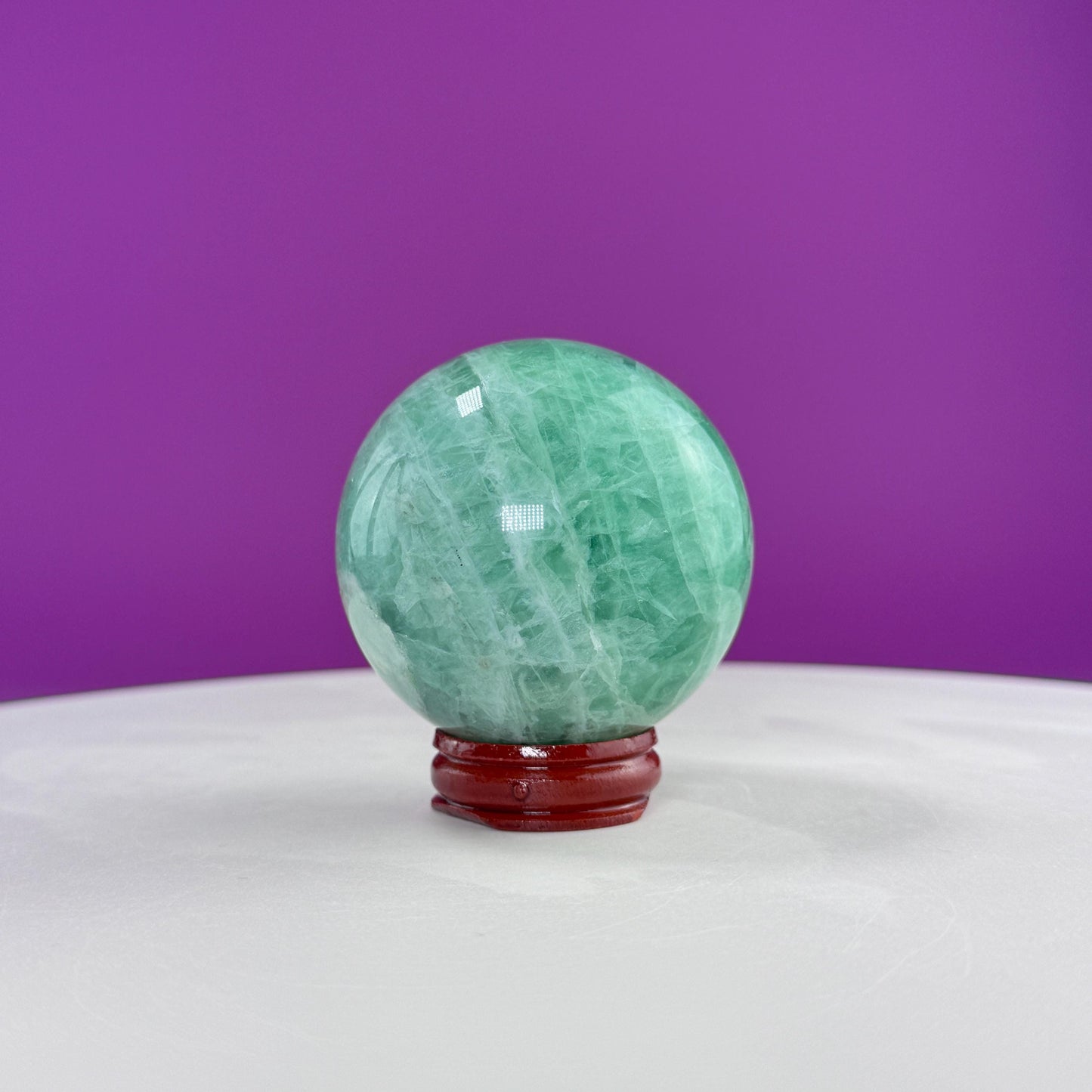 Green Fluorite Sphere (Includes Wood Stand), UV Reactive