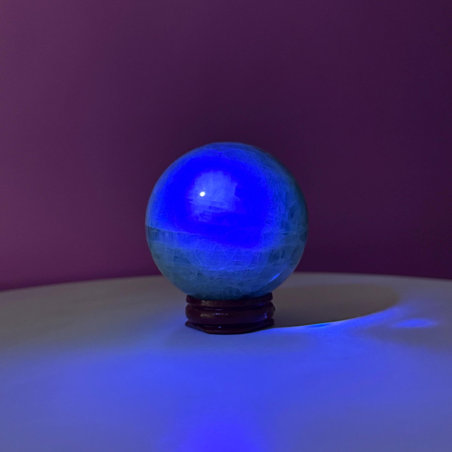Green Fluorite Sphere (Includes Wood Stand), UV Reactive
