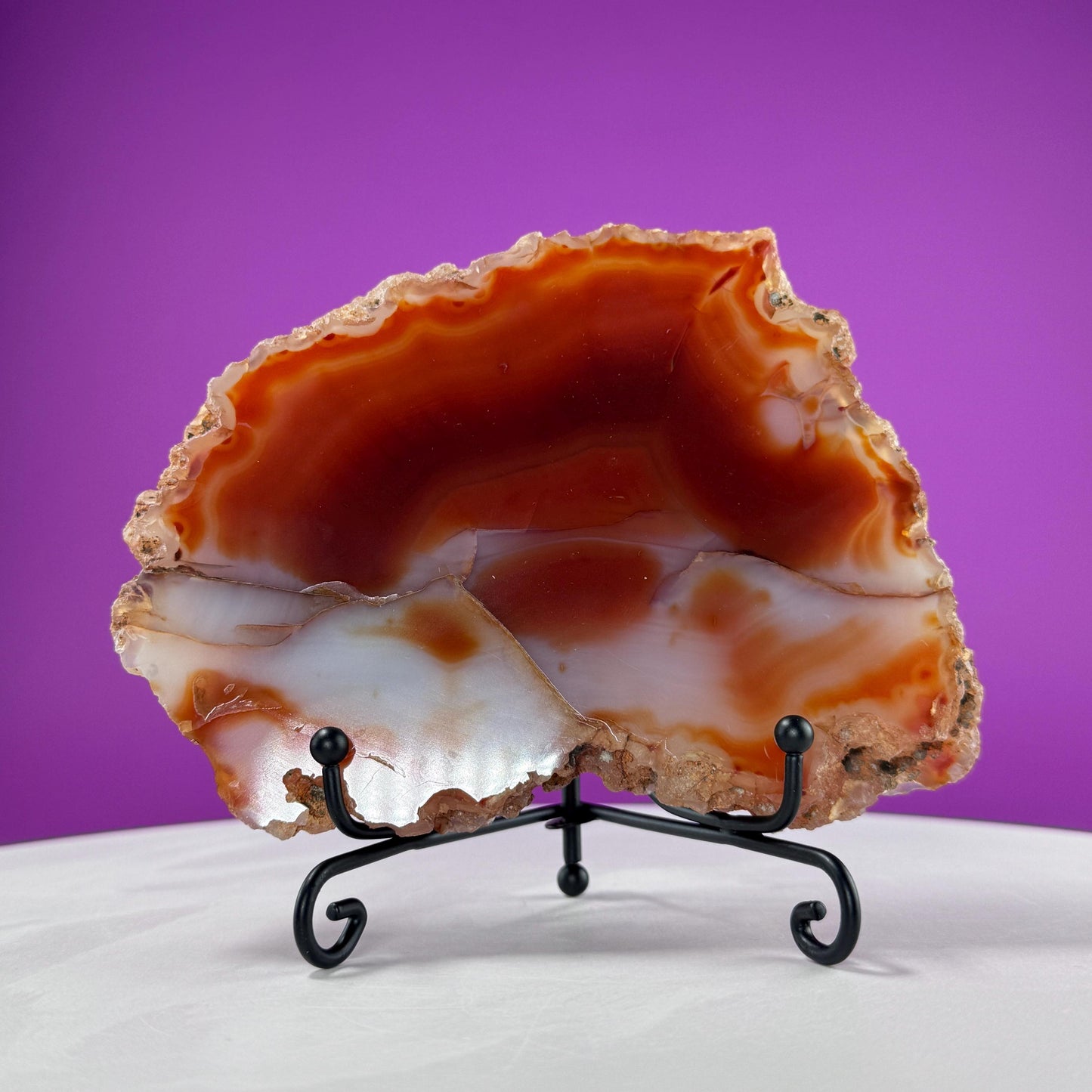 Carnelian Agate Slab (Includes Black Metal Stand)
