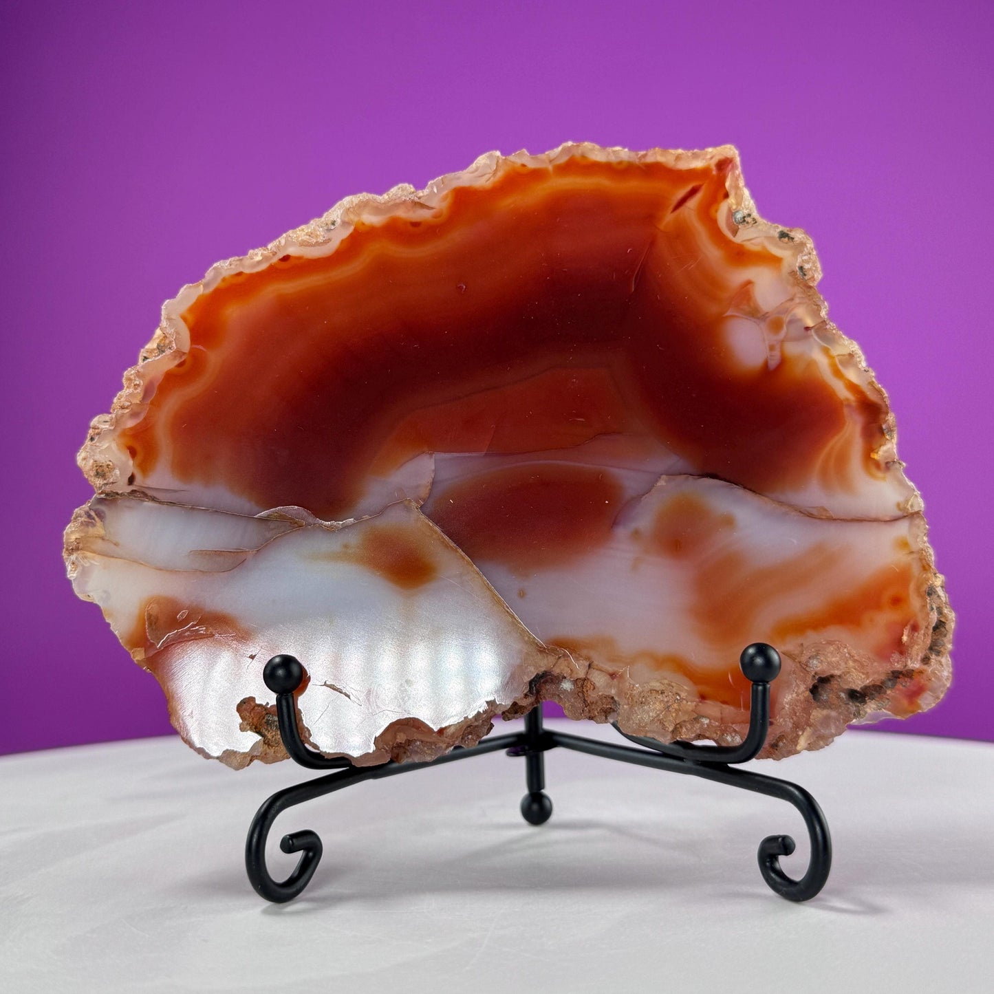 Carnelian Agate Slab (Includes Black Metal Stand)