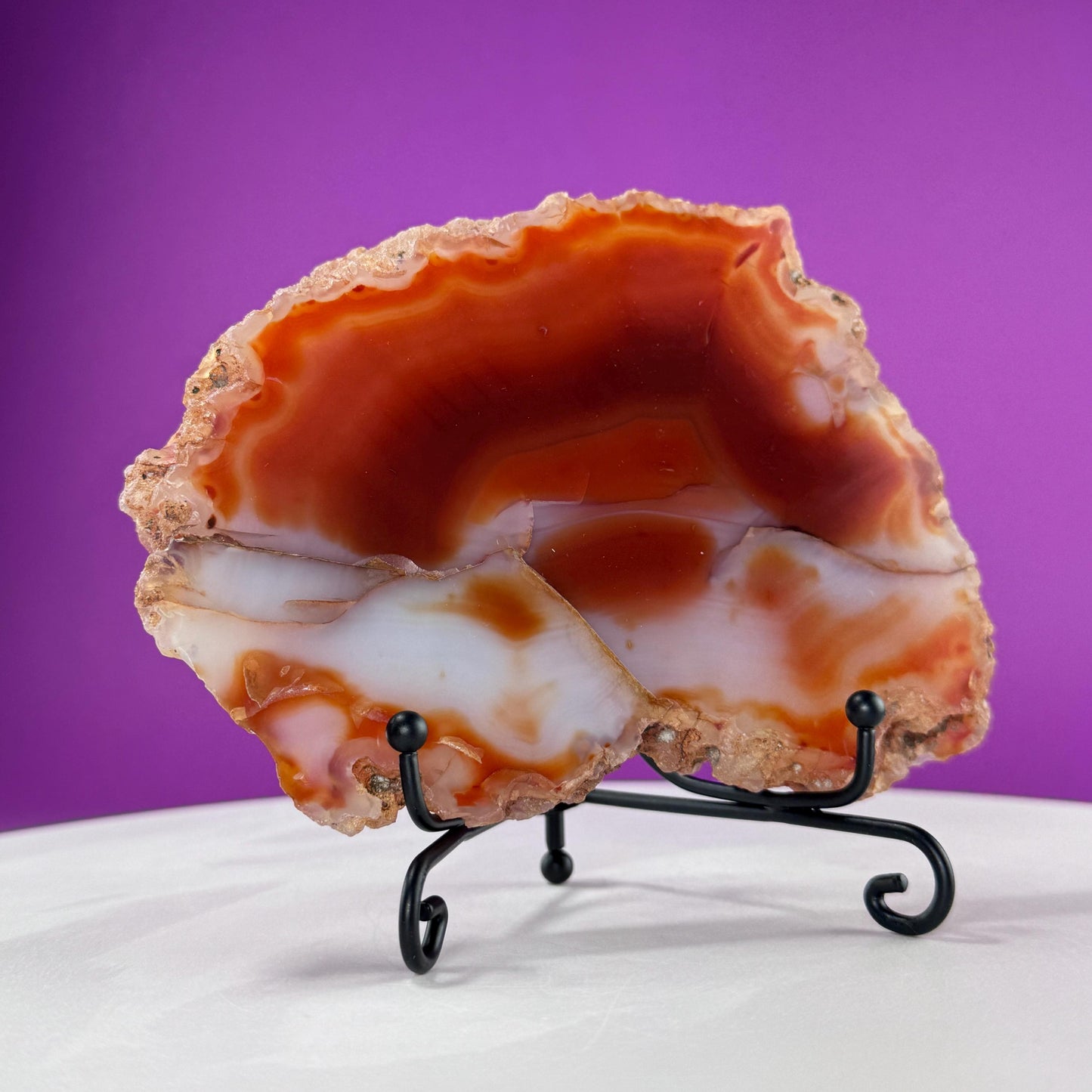 Carnelian Agate Slab (Includes Black Metal Stand)