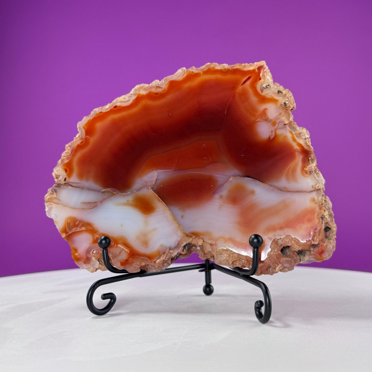 Carnelian Agate Slab (Includes Black Metal Stand)