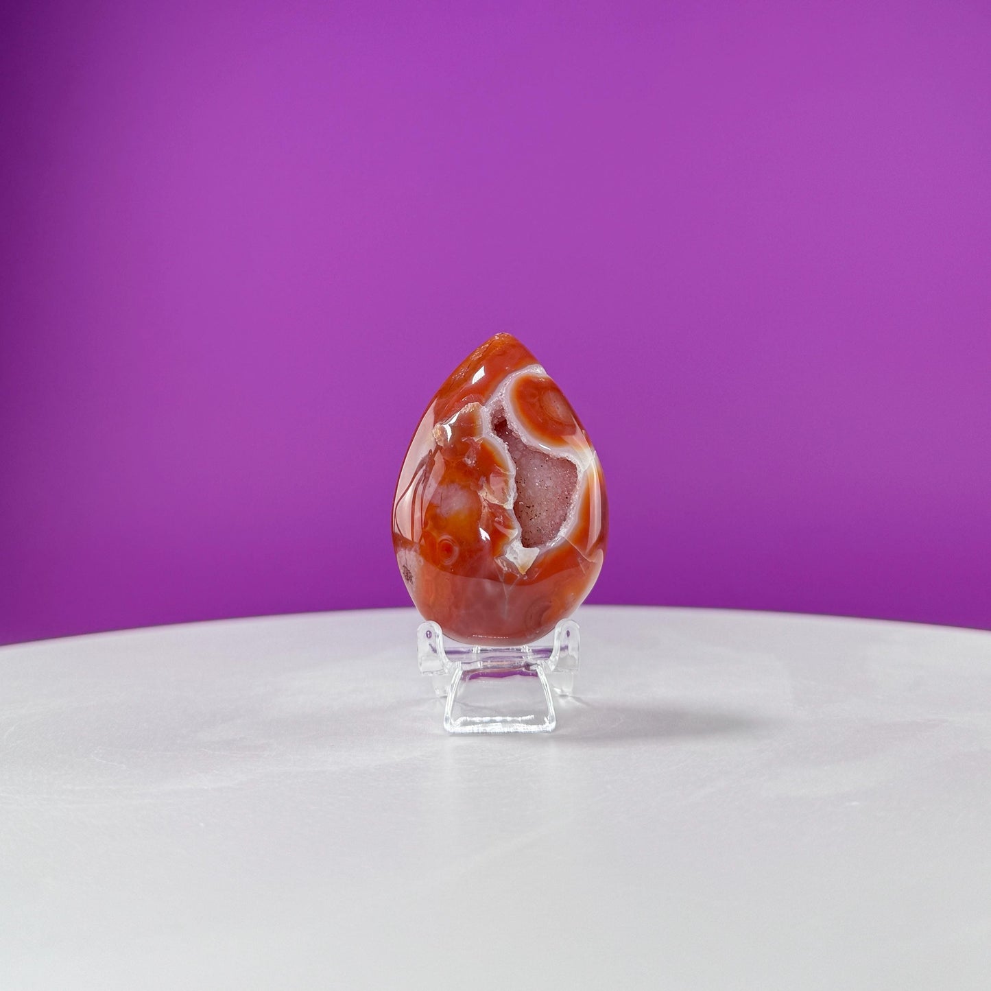 Carnelian Agate Druzy Egg (Includes Acrylic Stand)