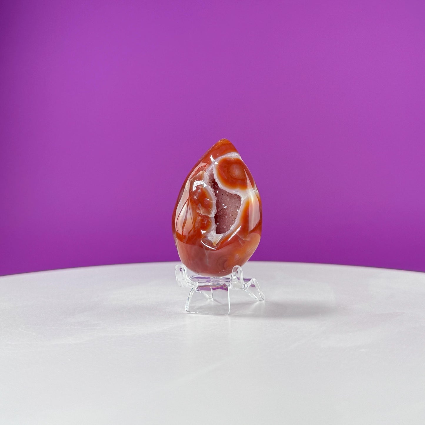 Carnelian Agate Druzy Egg (Includes Acrylic Stand)