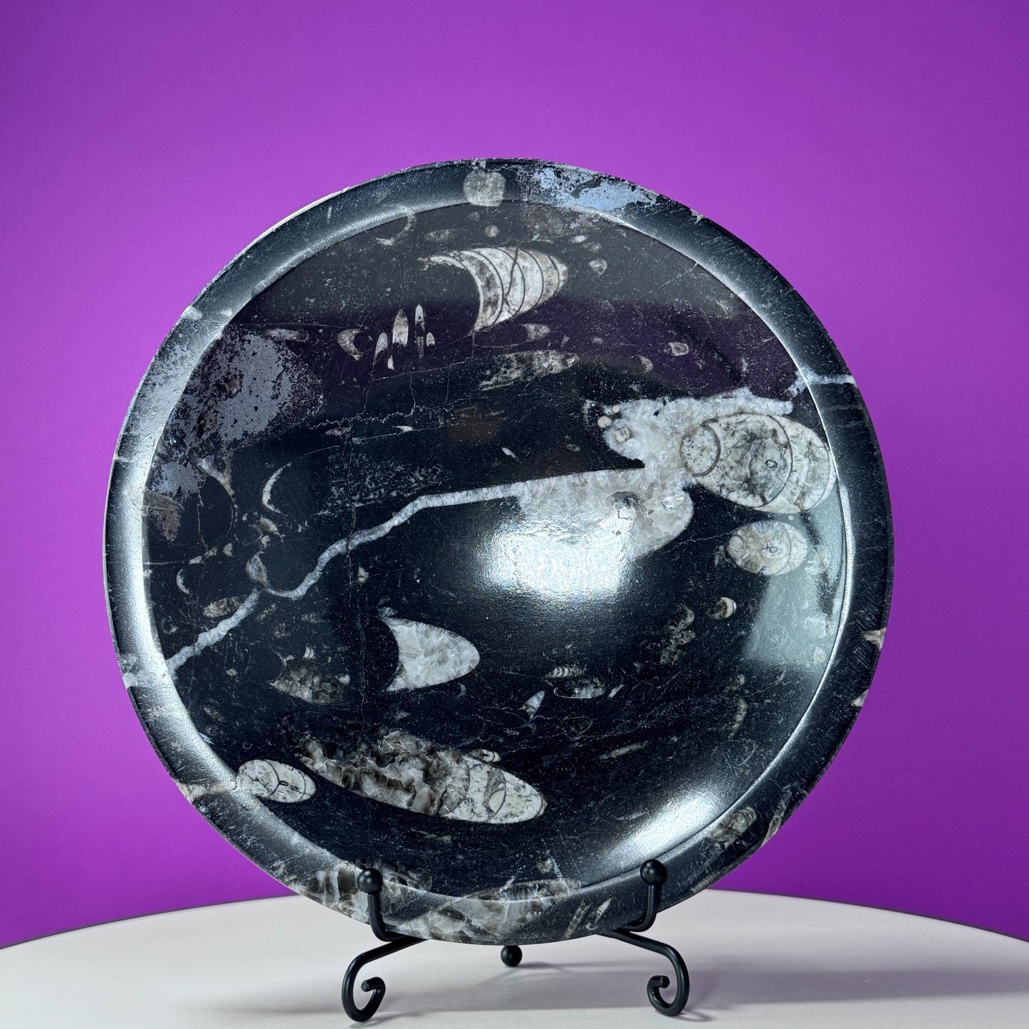 Orthoceras Fossil Bowl (Includes Black Metal Stand)