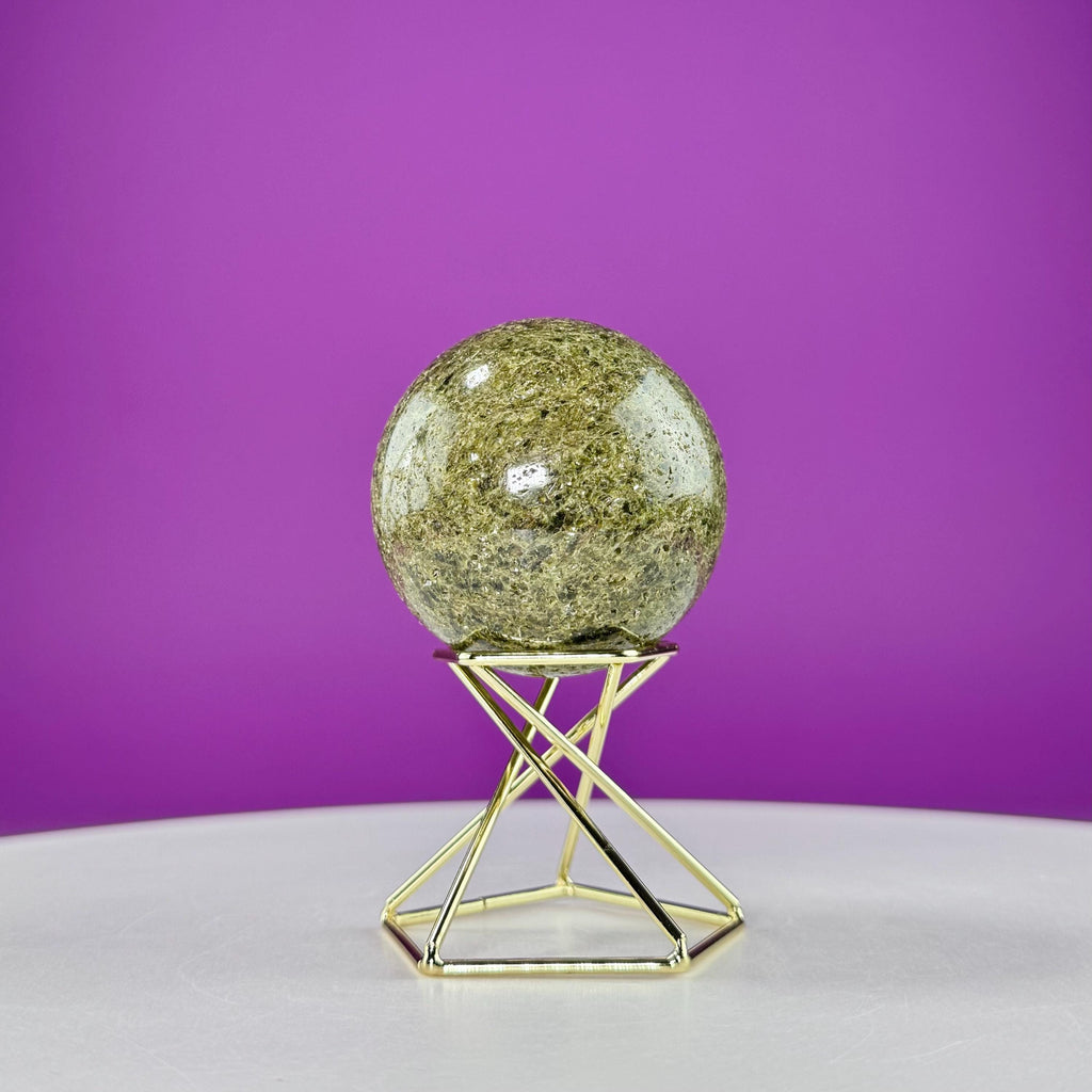Green Tourmaline Sphere (Includes Gold Metal Display Stand)