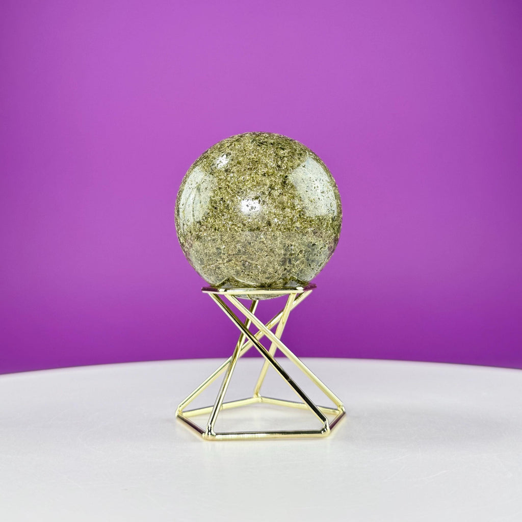 Green Tourmaline Sphere (Includes Gold Metal Display Stand)