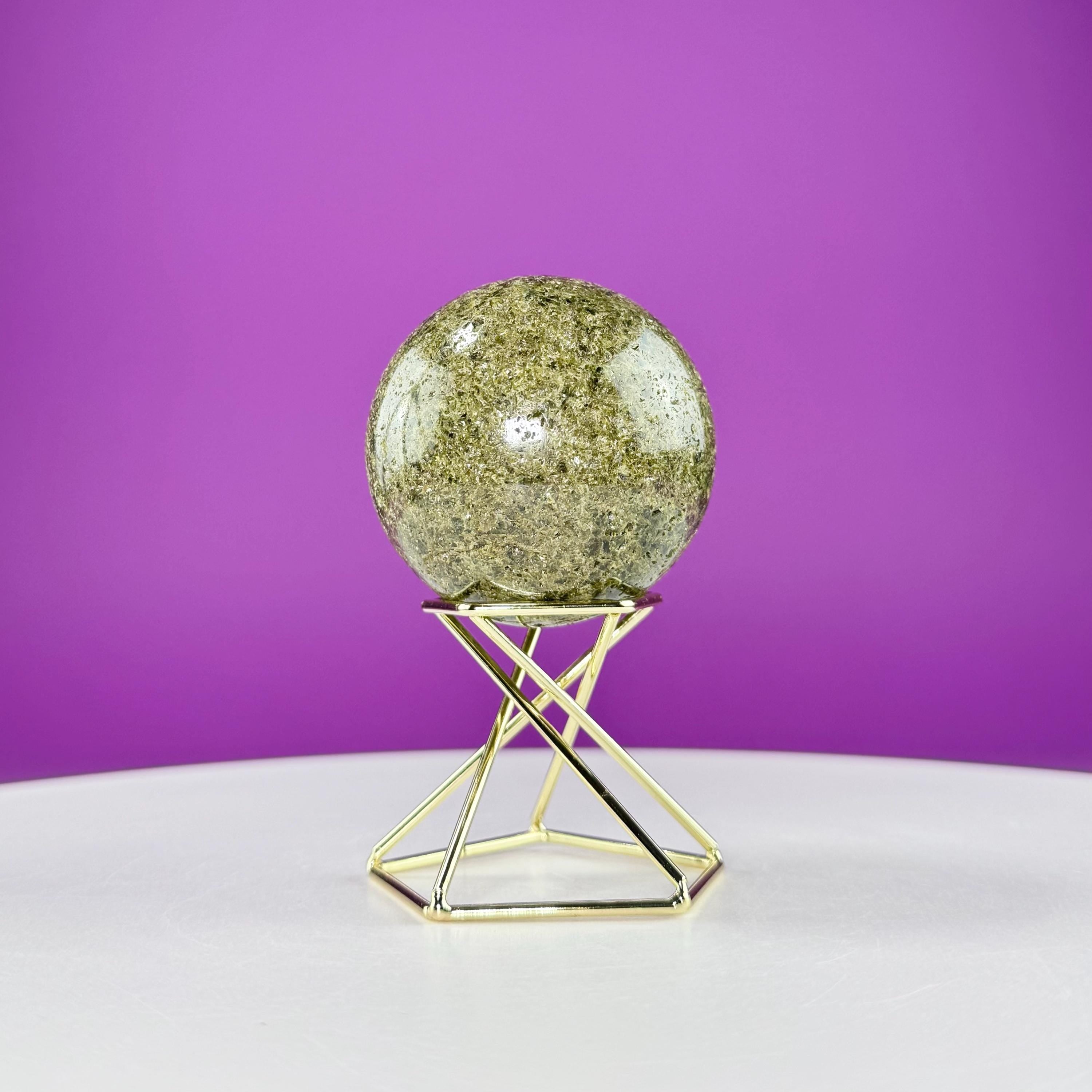 Green Tourmaline Sphere (Includes Gold Metal Display Stand)