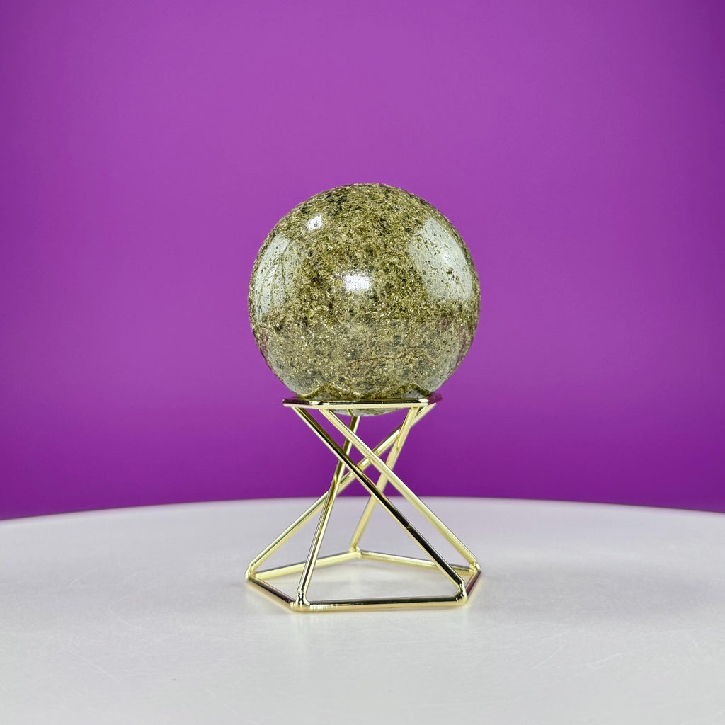 Green Tourmaline Sphere (Includes Gold Metal Display Stand)