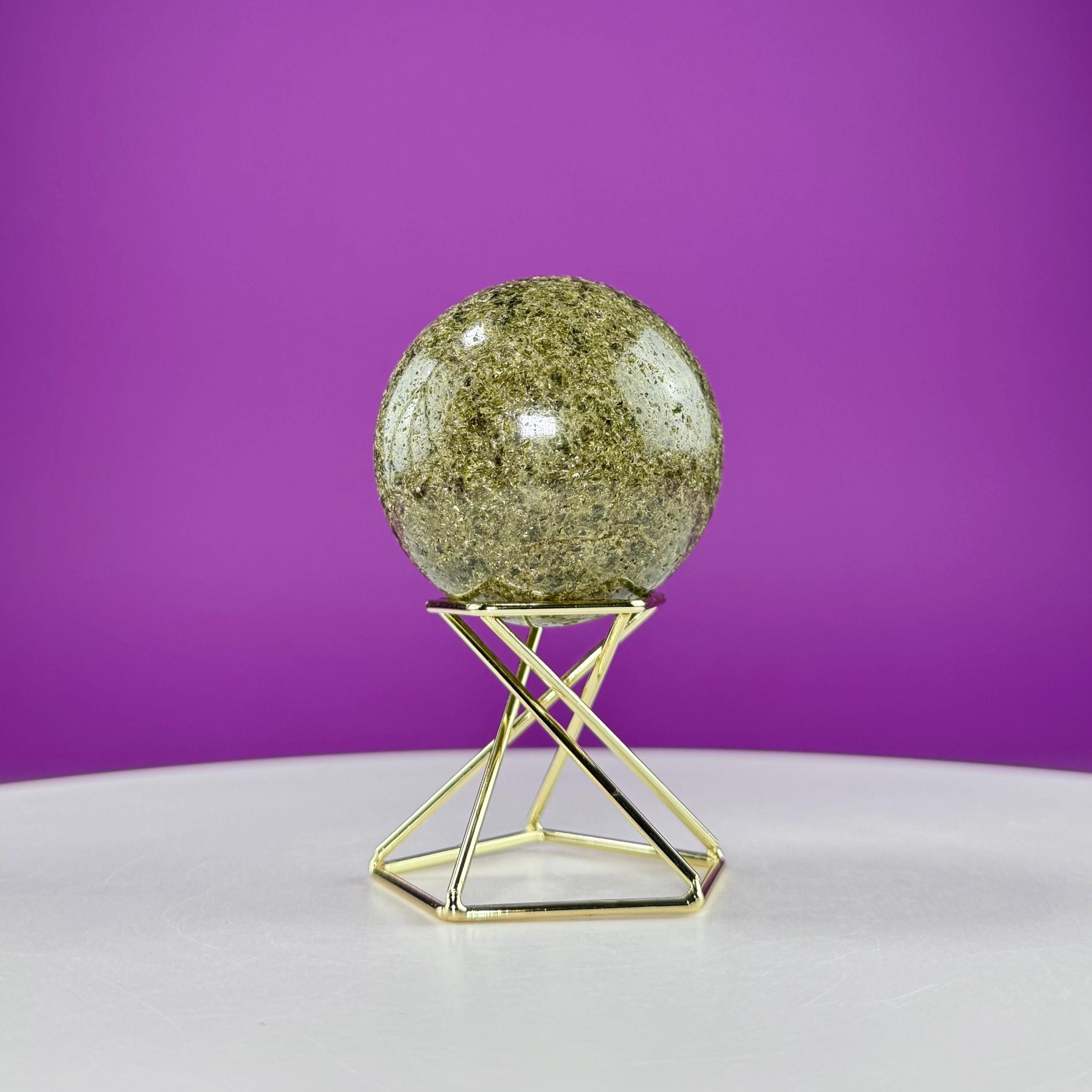 Green Tourmaline Sphere (Includes Gold Metal Display Stand)