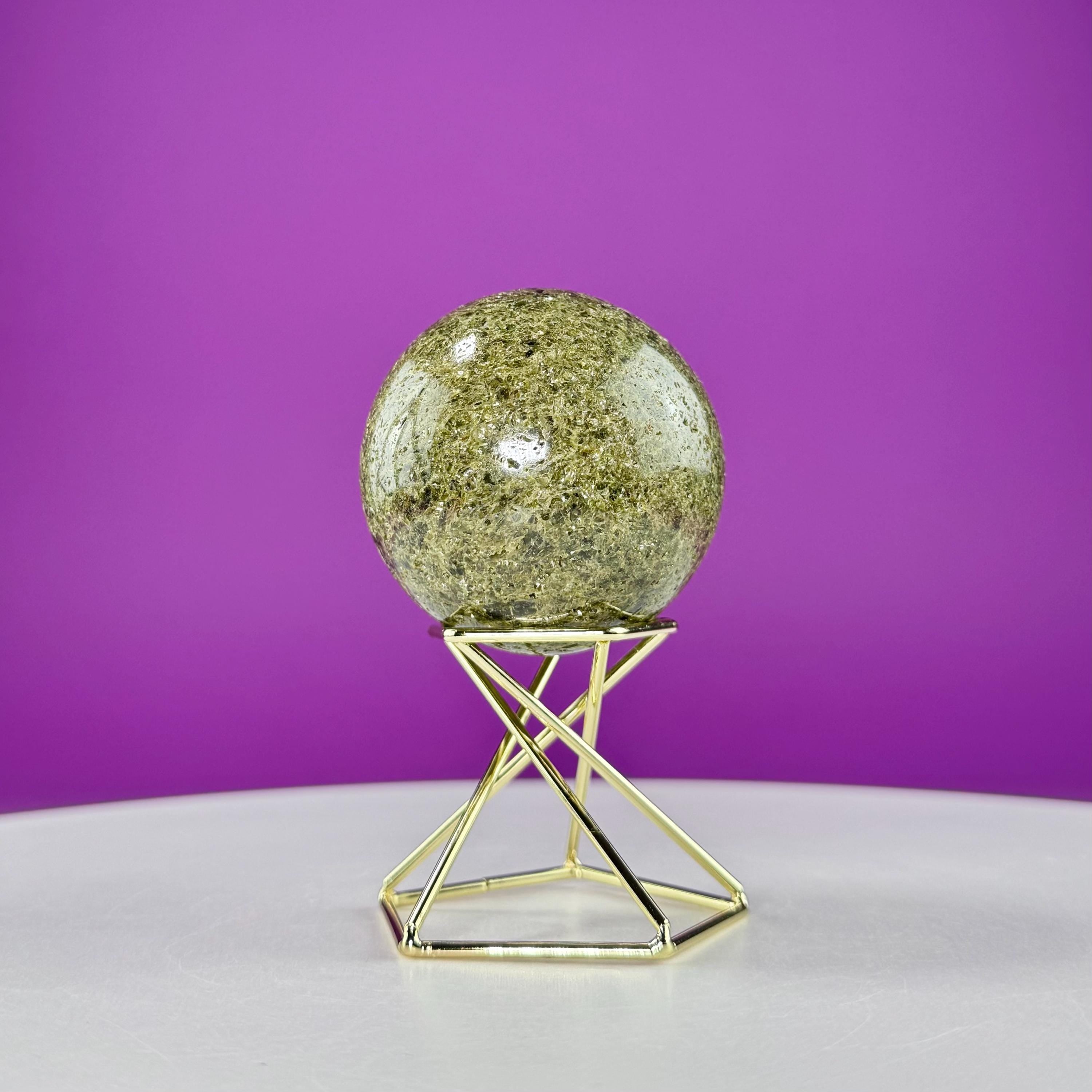 Green Tourmaline Sphere (Includes Gold Metal Display Stand)
