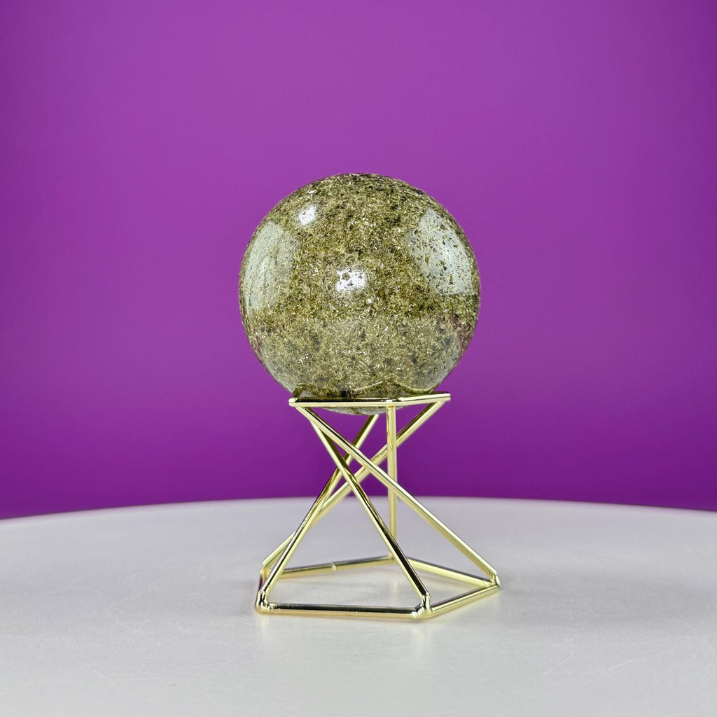 Green Tourmaline Sphere (Includes Gold Metal Display Stand)