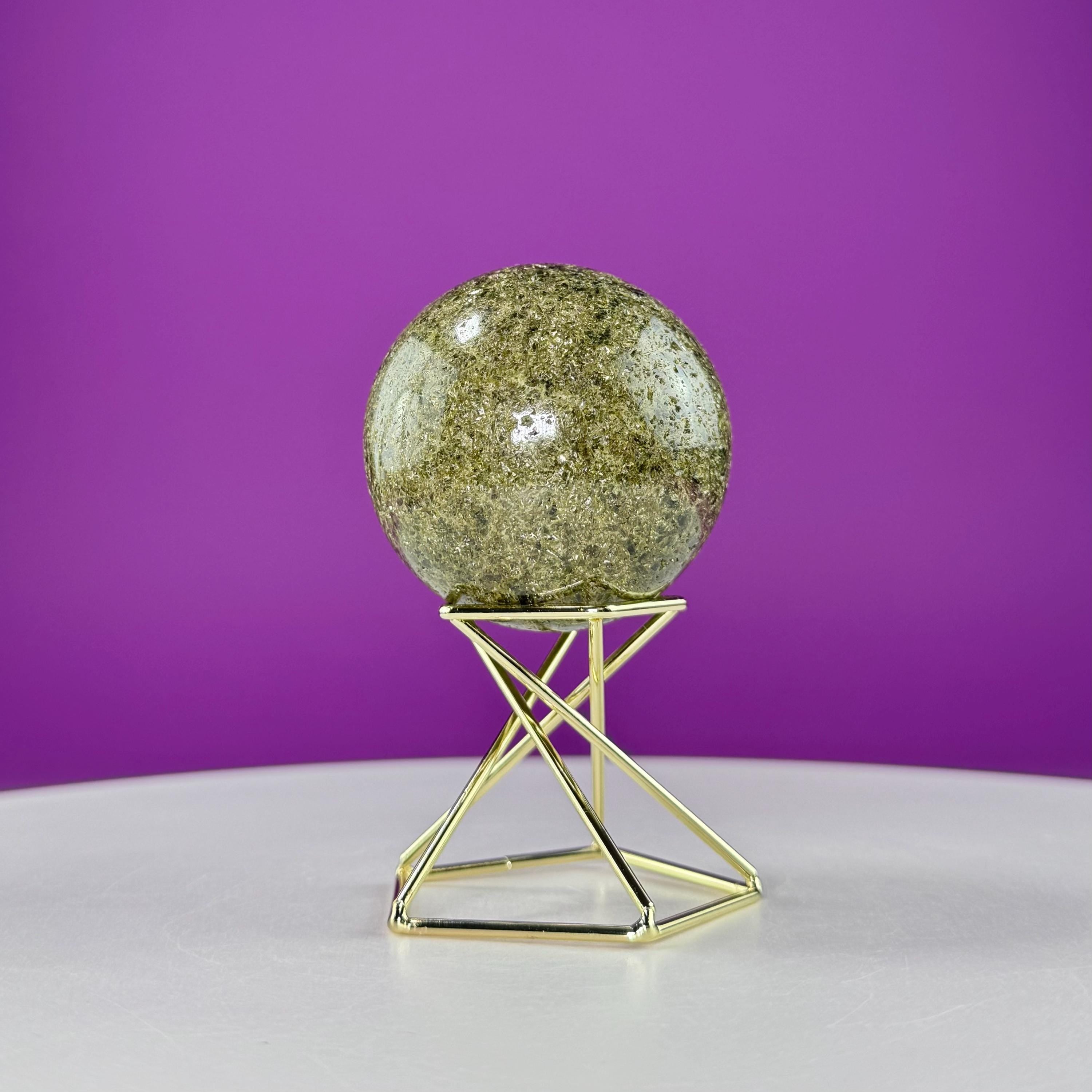 Green Tourmaline Sphere (Includes Gold Metal Display Stand)