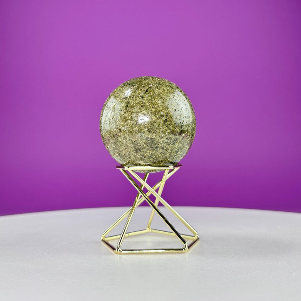 Green Tourmaline Sphere (Includes Gold Metal Display Stand)