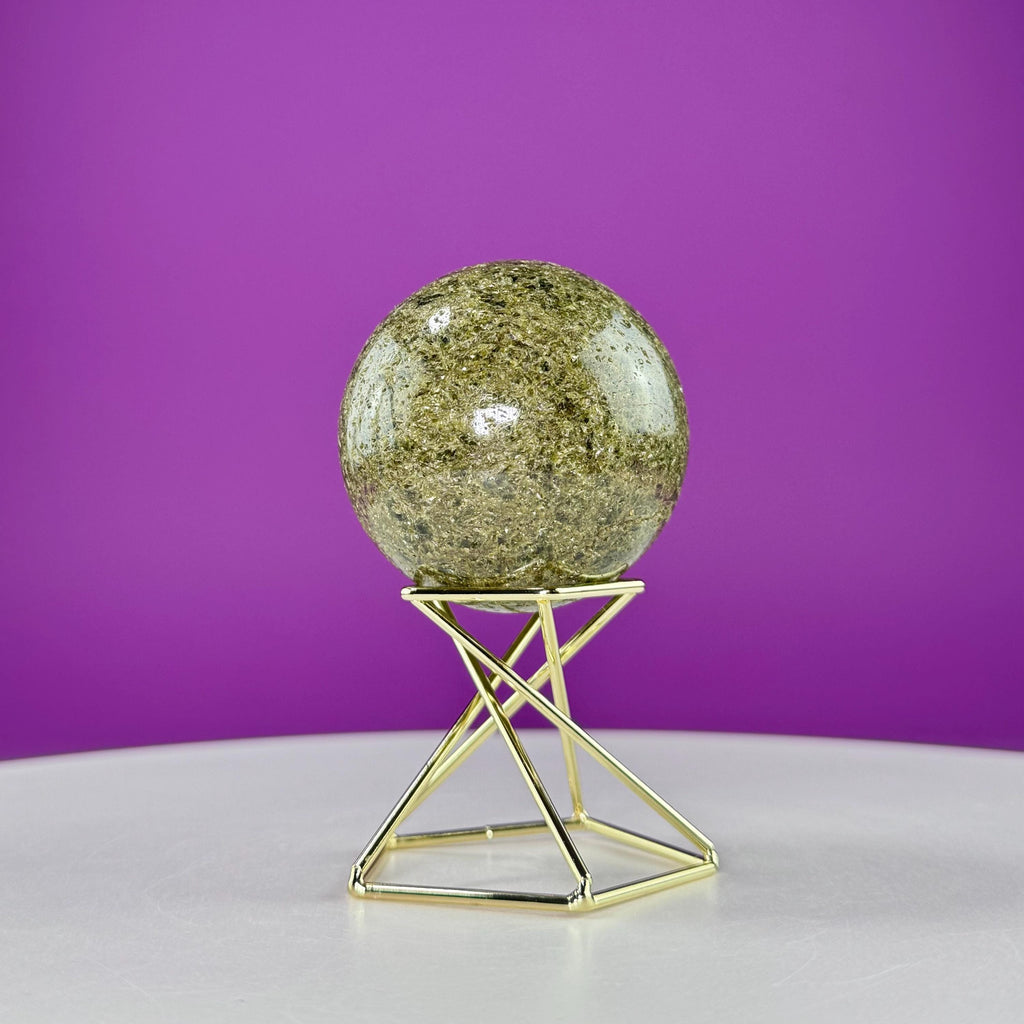 Green Tourmaline Sphere (Includes Gold Metal Display Stand)