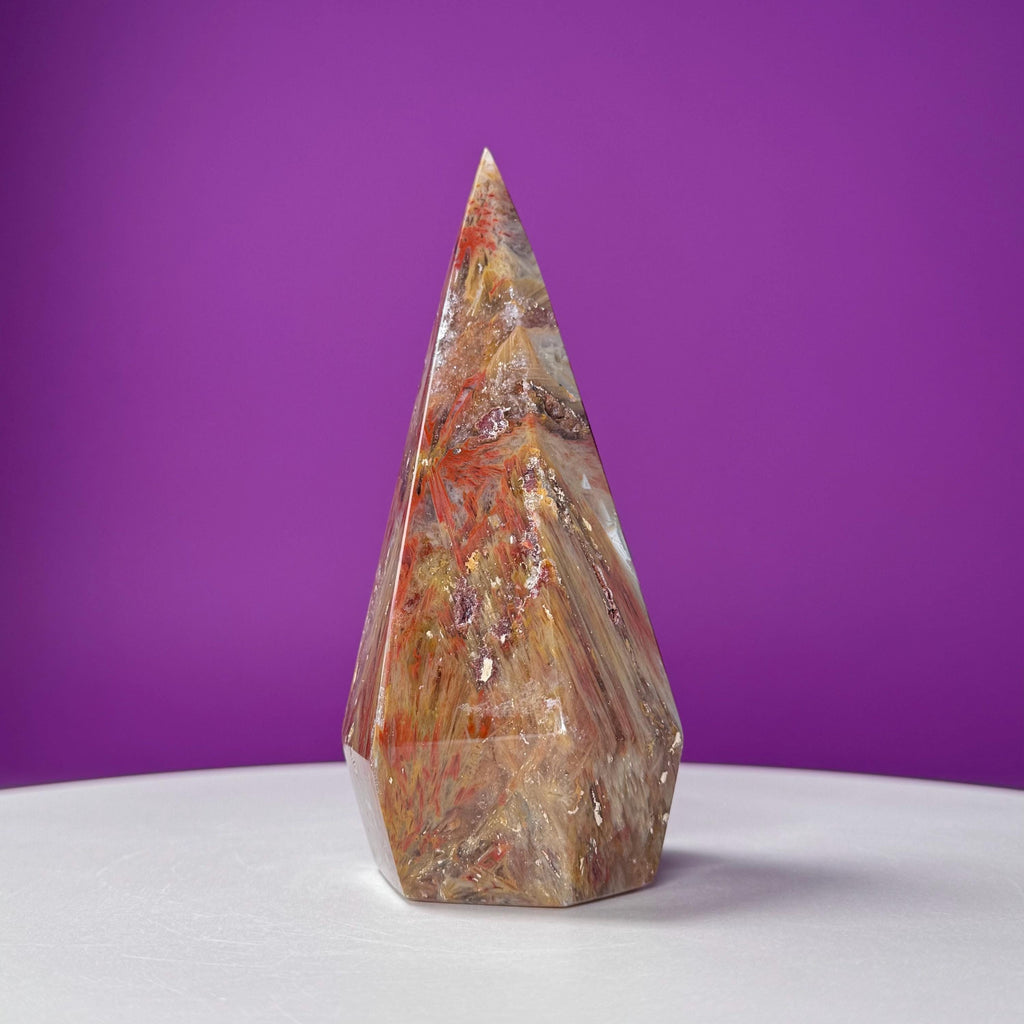 Sagenite Agate Diamond Carving (Brazil)