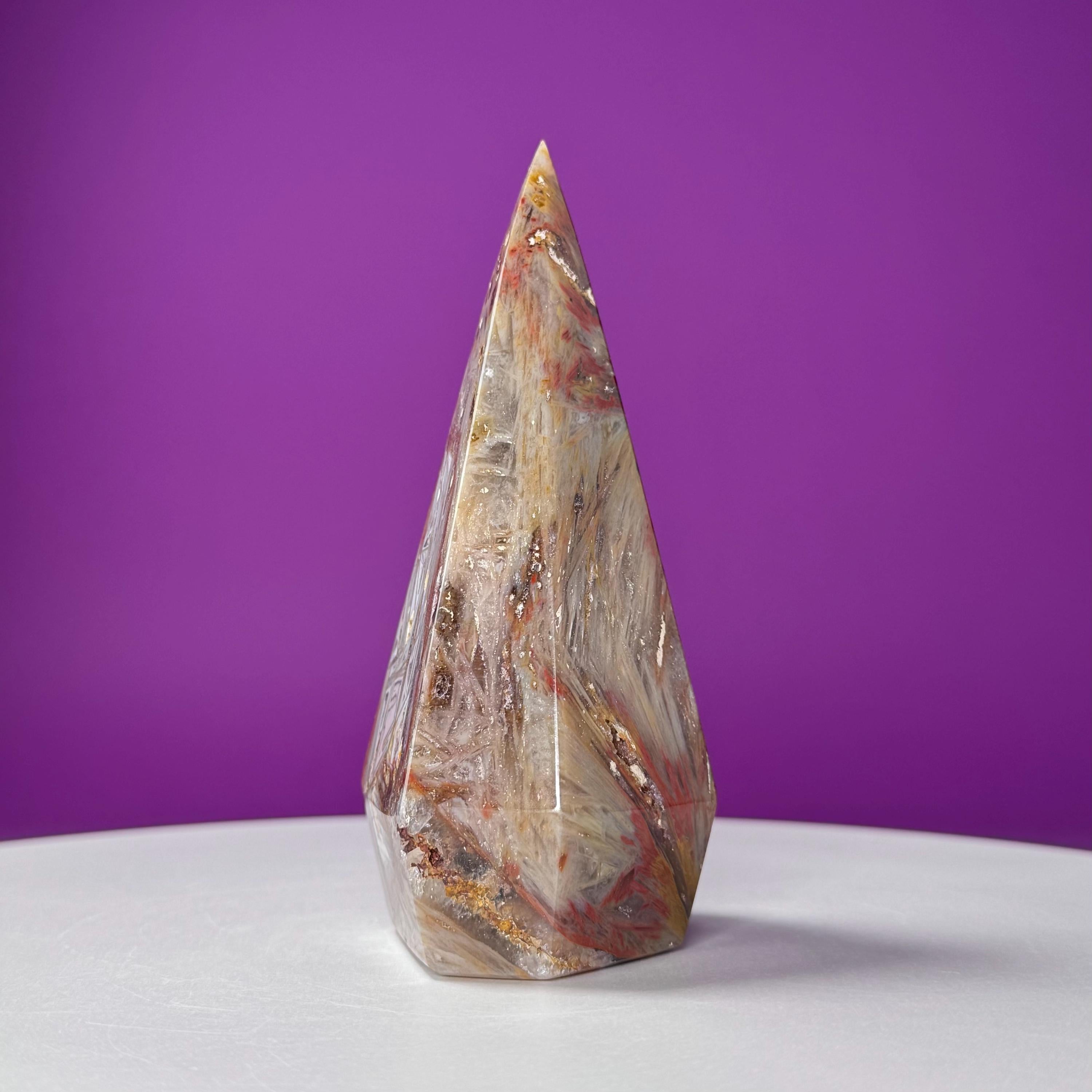 Sagenite Agate Diamond Carving (Brazil)