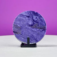 41g: Charoite Disc with Stand | Russian Charoite | Purple Crystal – 41g