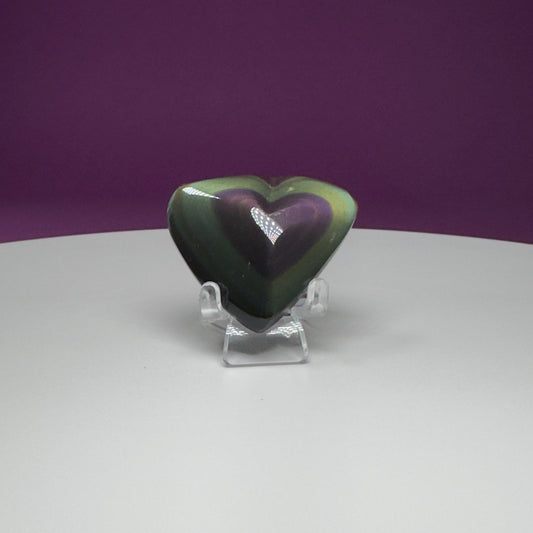 Rainbow Obsidian Heart Carving (Mexico) (Includes Acrylic Stand)