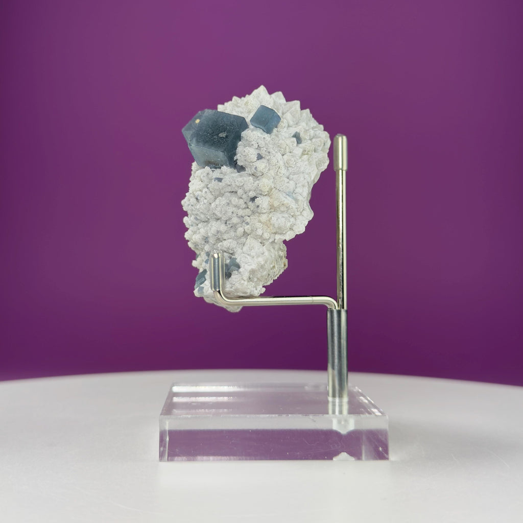 Blue Green Fluorite Specimen (Huanggang Liang Mine, Inner Mongolia, China) (Includes Sliver Metal/Acrylic Stand)