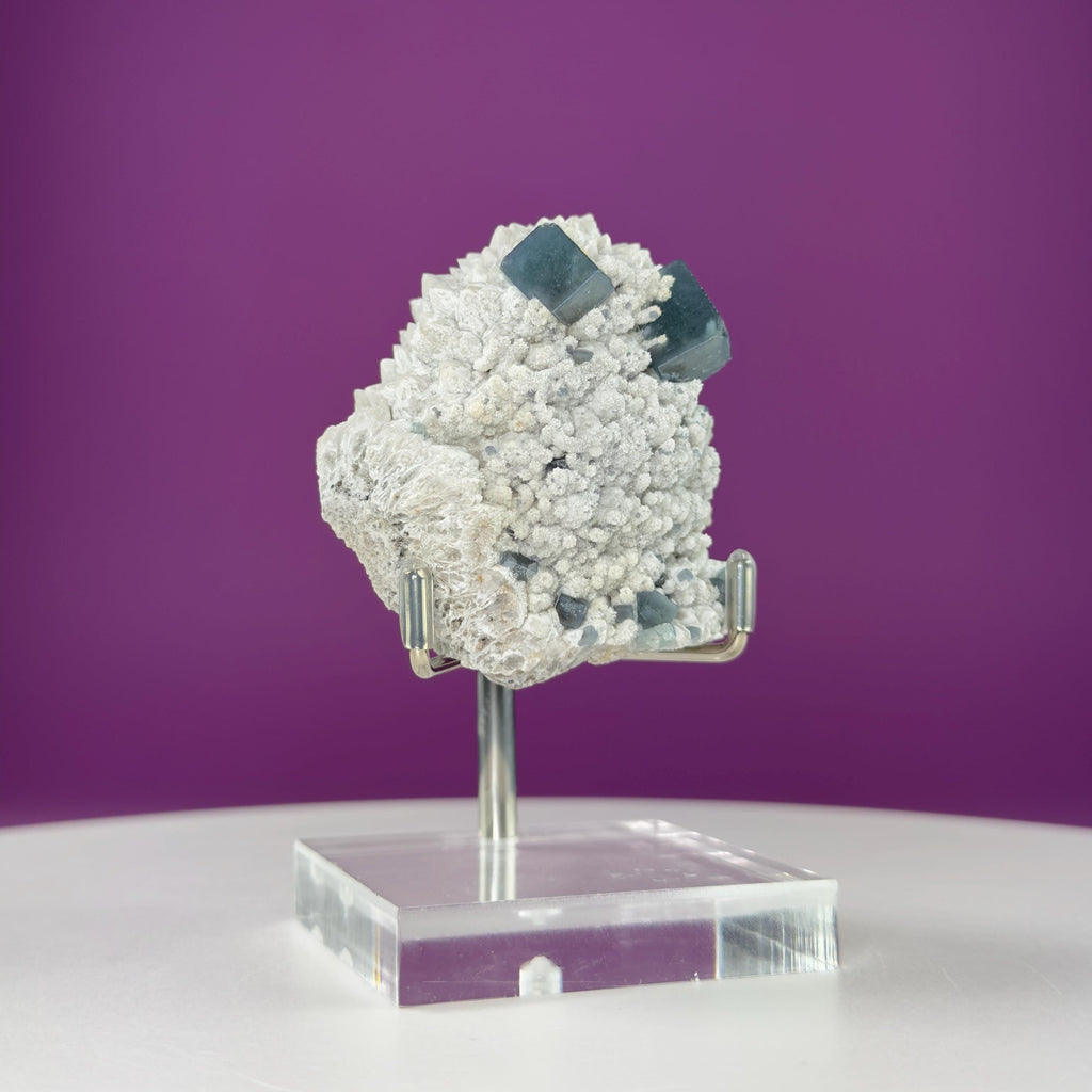 Blue Green Fluorite Specimen (Huanggang Liang Mine, Inner Mongolia, China) (Includes Sliver Metal/Acrylic Stand)