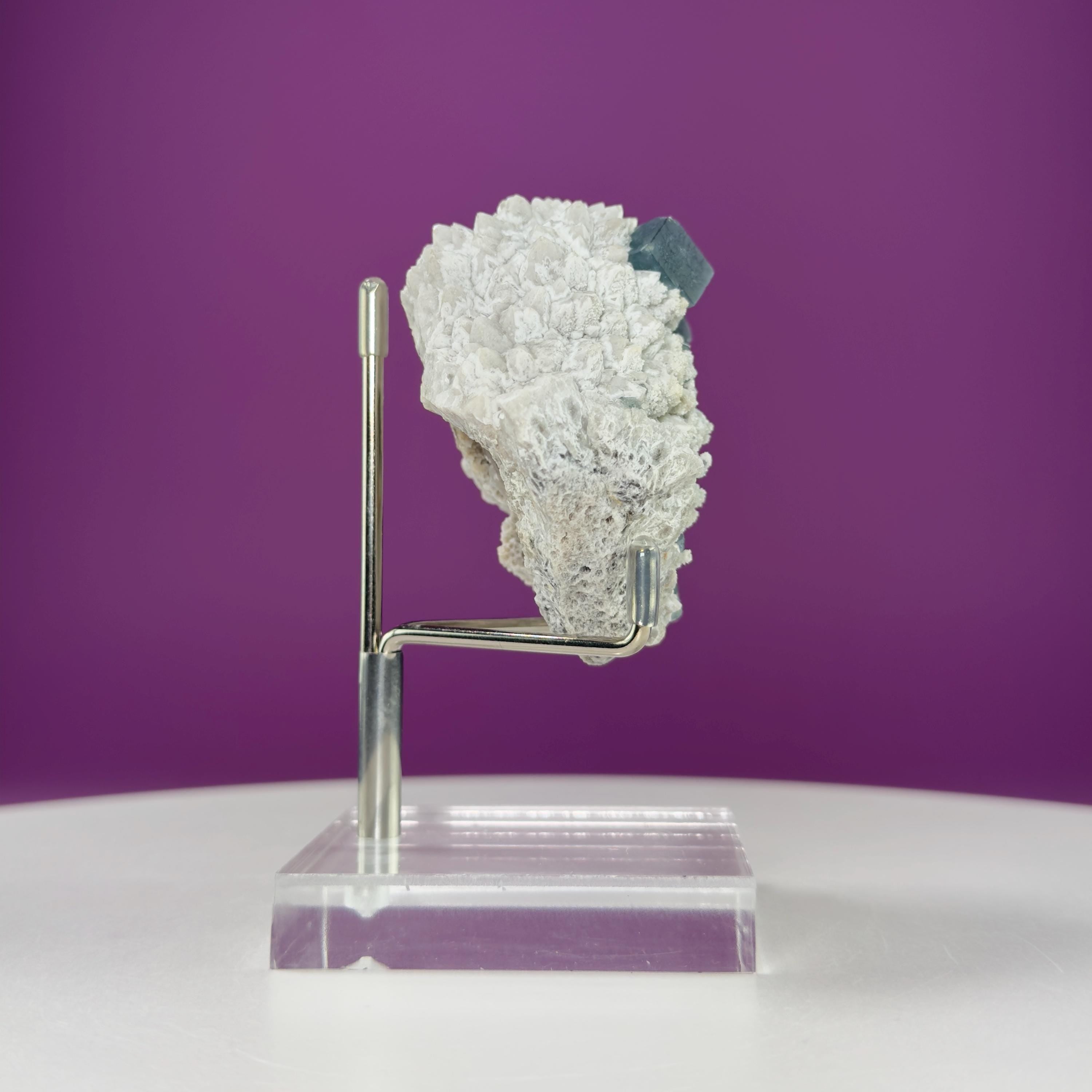 Blue Green Fluorite Specimen (Huanggang Liang Mine, Inner Mongolia, China) (Includes Sliver Metal/Acrylic Stand)