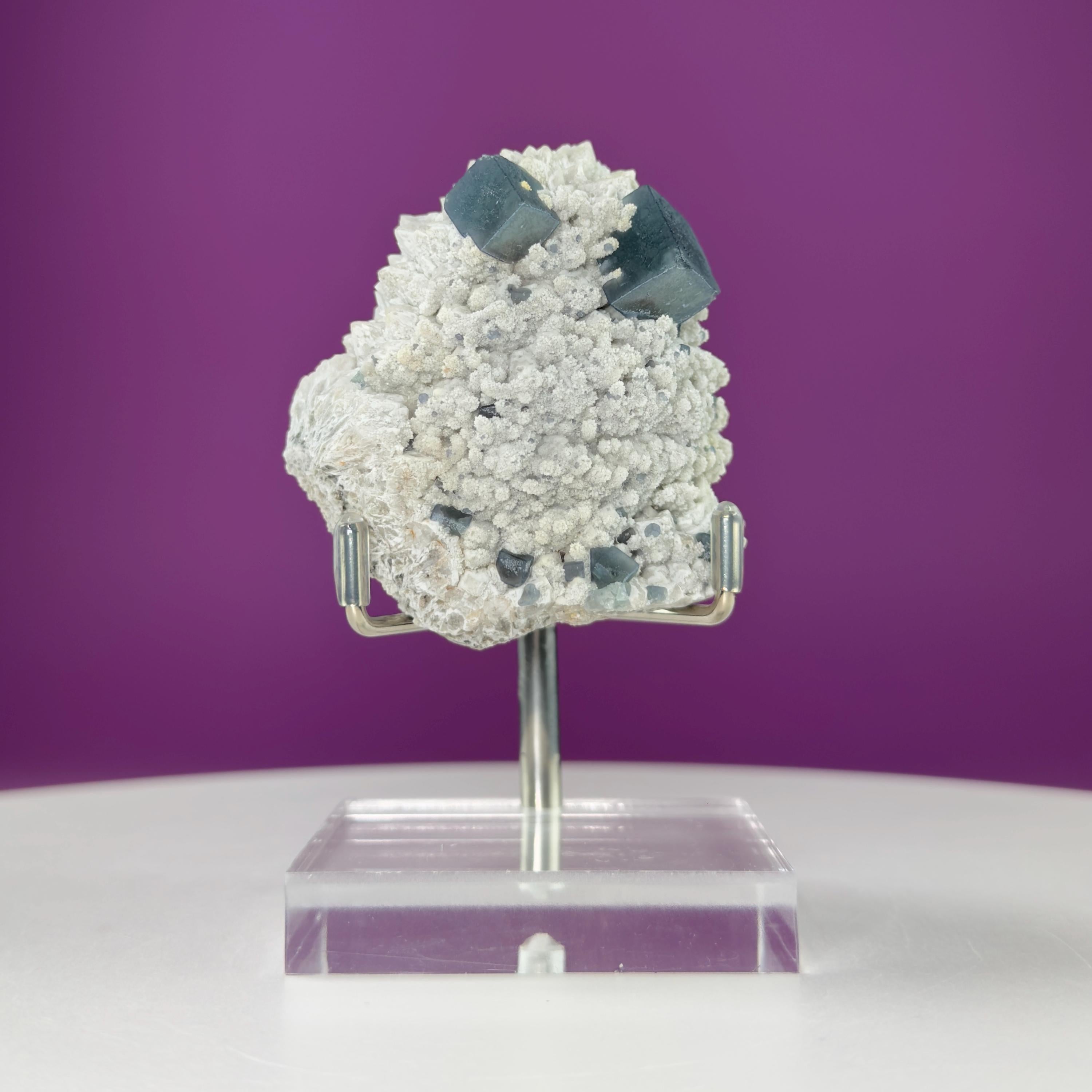 Blue Green Fluorite Specimen (Huanggang Liang Mine, Inner Mongolia, China) (Includes Sliver Metal/Acrylic Stand)